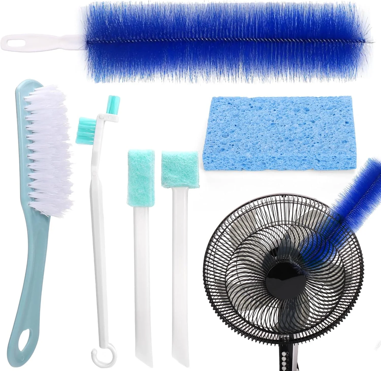 مجموعه ابزار برس تمیز کننده فن XANGNIER، 6 عدد تمیز کننده فن برای فن ایستاده/رومیزی/تهویه پنجره/جعبه ای/چرخشی/ایستاده/زمینی/گیره ای/دیواری/میزی/نصب دیواری/فن پایه دار، گردگیر تار عنکبوت خم شو