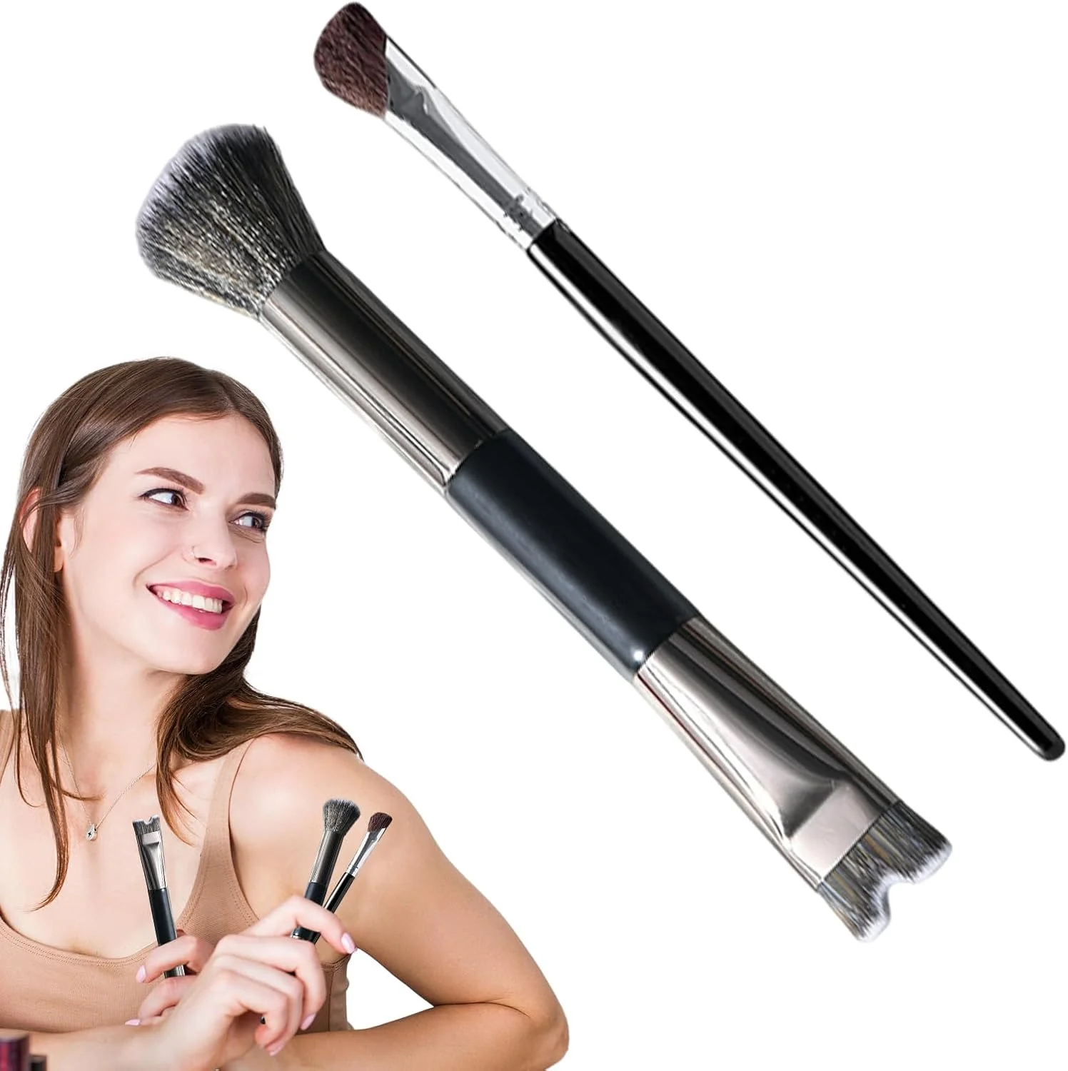 براش کانتور بینی، براش سایه بینی - ابزار آرایشی دو طرفه برای مشخص کردن، هایلایت کردن، ترکیب کردن، سایه چشم، پخش کردن و فرم دادن
