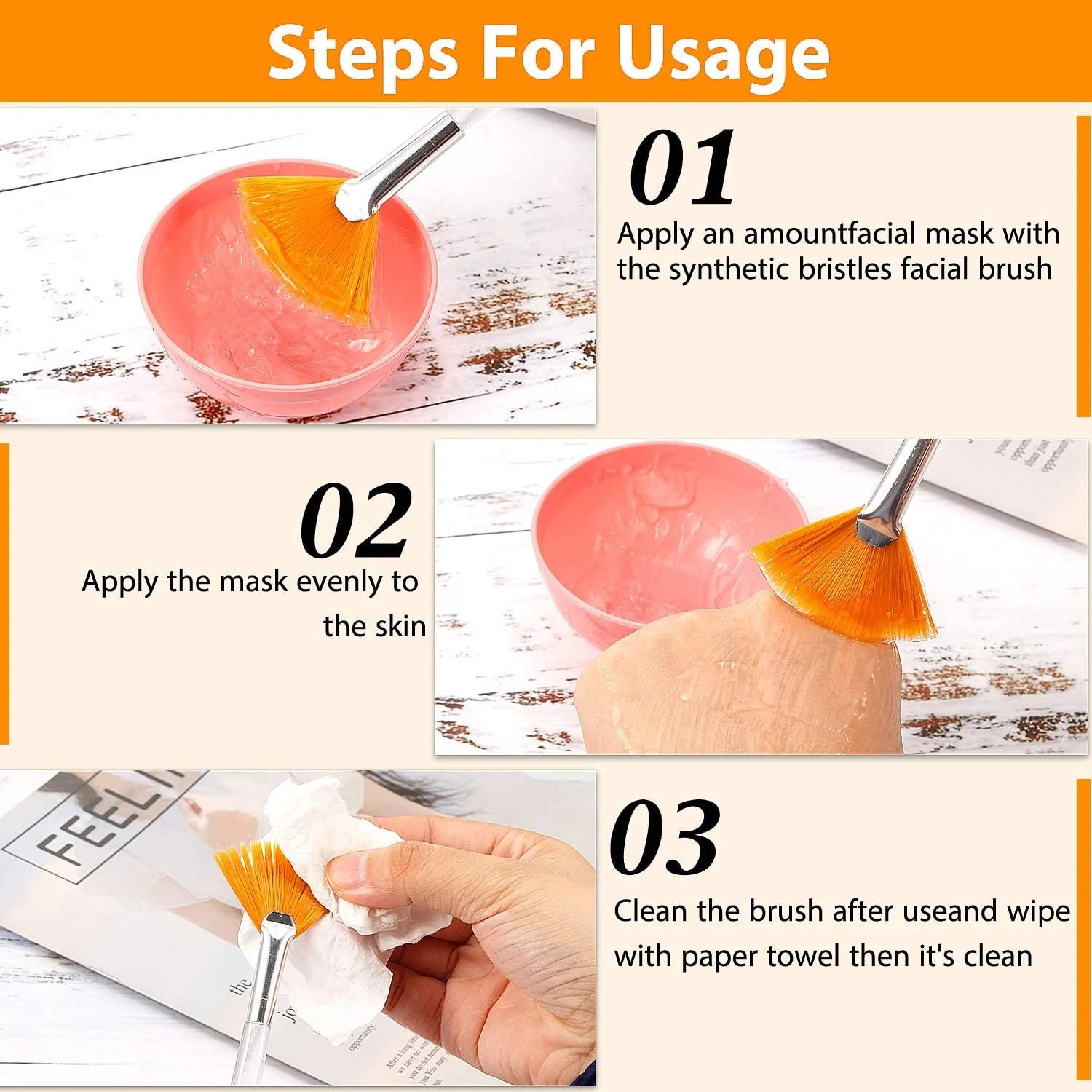 پاتلای مجموعه ۱۴ عددی برس ماسک بادبزنی - برس های نرم بادبزنی برای ماسک گِلی، کرم و غیره - سفید و زرد - پلاستیکی و نایلونی - ست برس های بادبزنی صورت