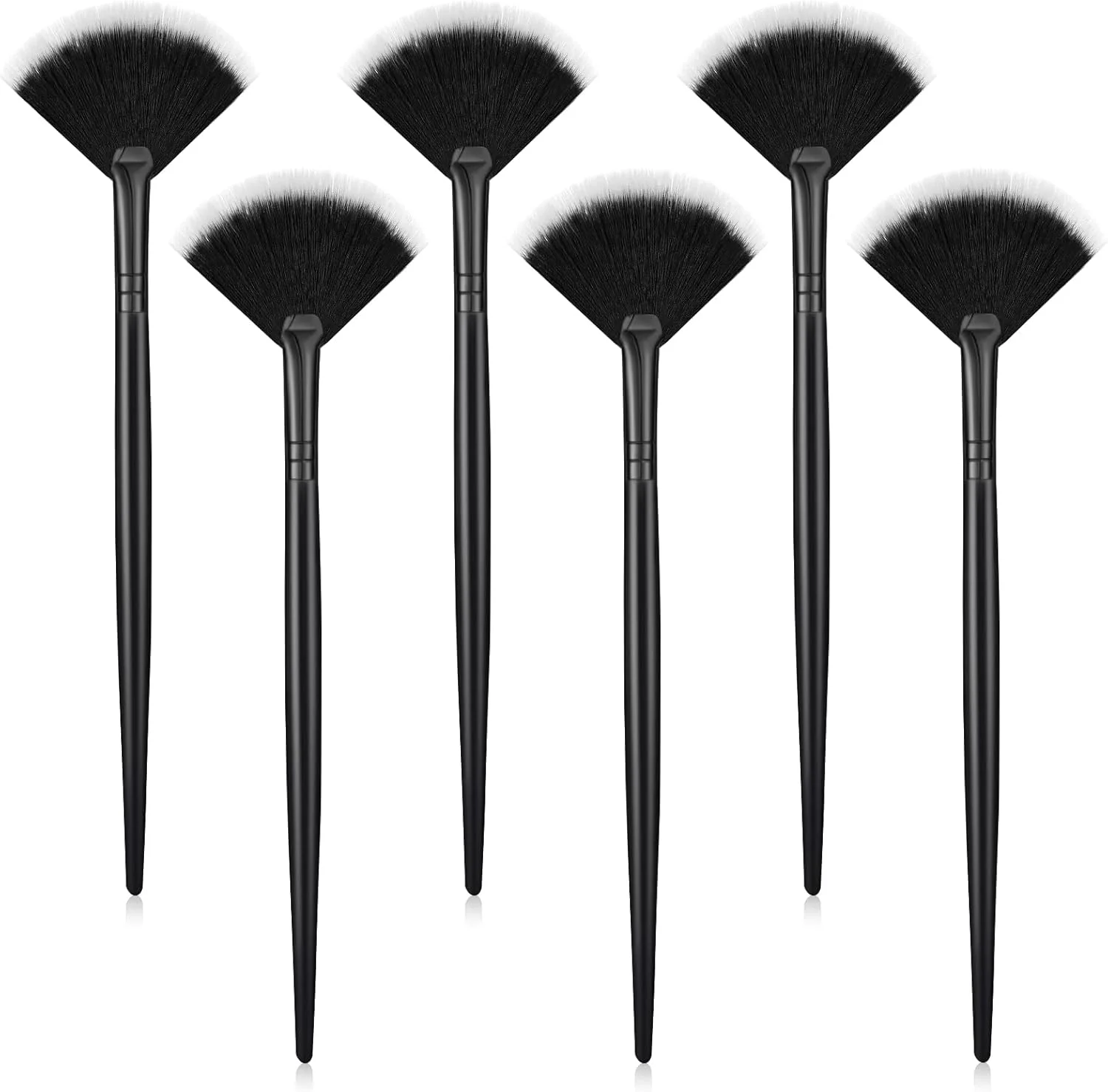 مایتیس 6 عدد برس ماسک بادبزنی، برس های نرم بادبزنی برای استفاده از ماسک صورت، ابزار آرایشی، برس های آرایشی با دسته برای ماسک های لایه بردار، مناسب برای آرایش زنان و دختران (موهای مشکی با نوک سفید)