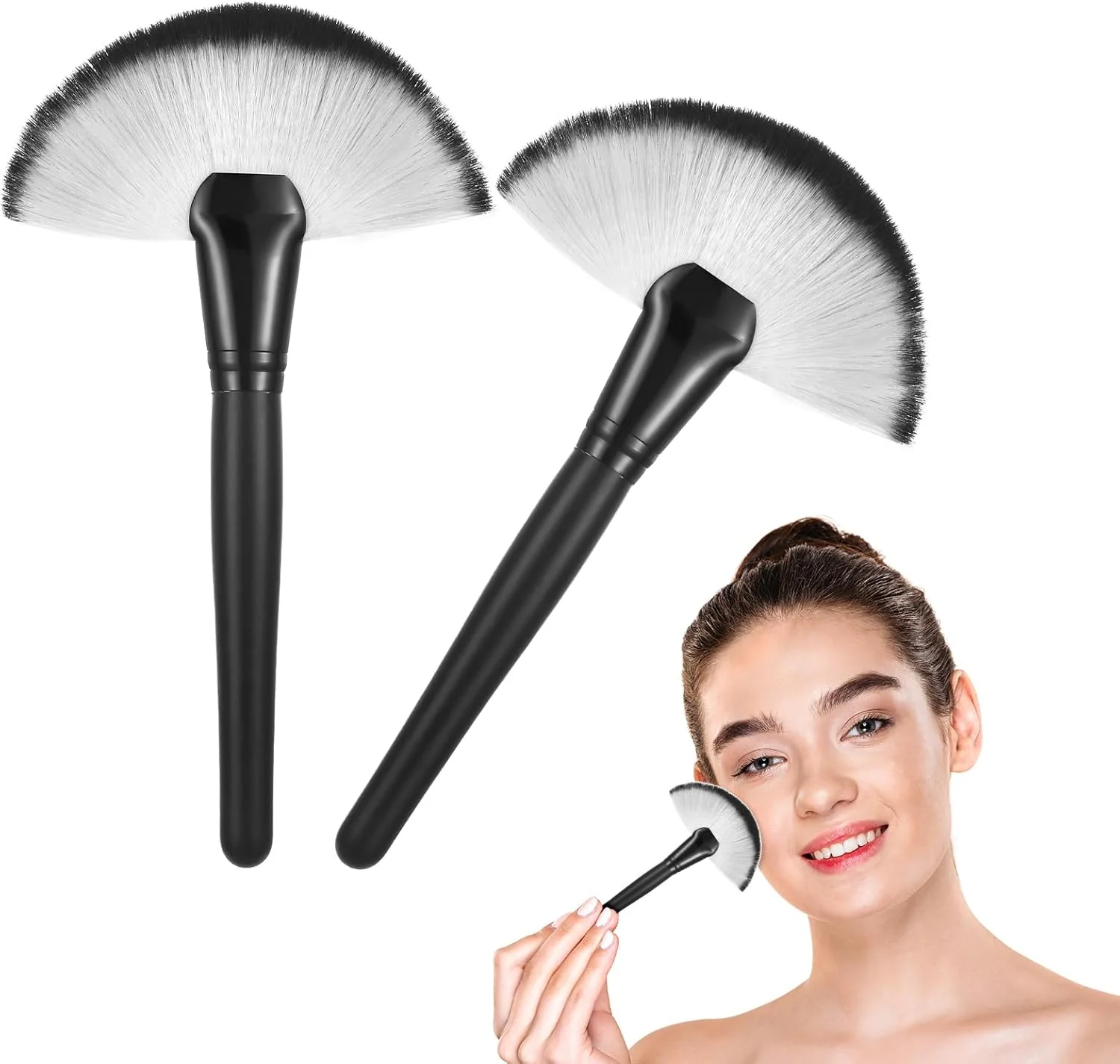 LIQWEI برس آرایشی پنکه ای کرکی 2 عددی، برس های نرم و متراکم صورت، برس رژگونه آرایشگر، برس آرایشی کرکی ابزار آرایش پودر نهایی برای هایلایت پودر شل LIQWEI برس آرایشی پنکه ای کرکی 2 عددی، برس های نرم و متراکم صورت، برس رژگونه آرایشگر، برس آرایشی کرکی ابزار آرایش پودر نهایی برای هایلایت پودر شل