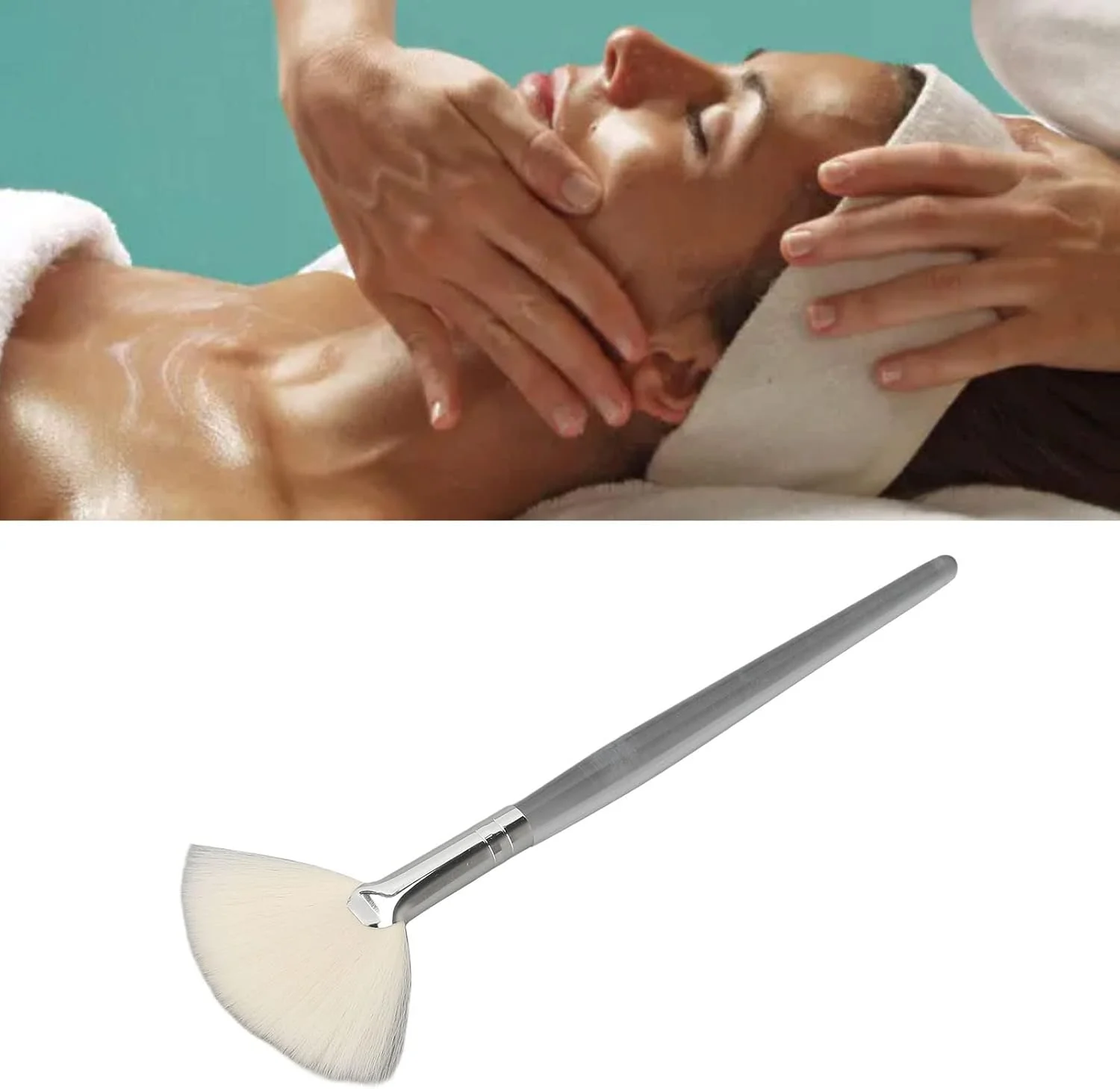 براش بادبزنی صورت Cryfokt، براش تخت نرم فومینگ مراقبت از پوست DIY برای سالن و ماسک های رسی براش بادبزنی صورت Cryfokt، براش تخت نرم فومینگ مراقبت از پوست DIY برای سالن و ماسک های رسی