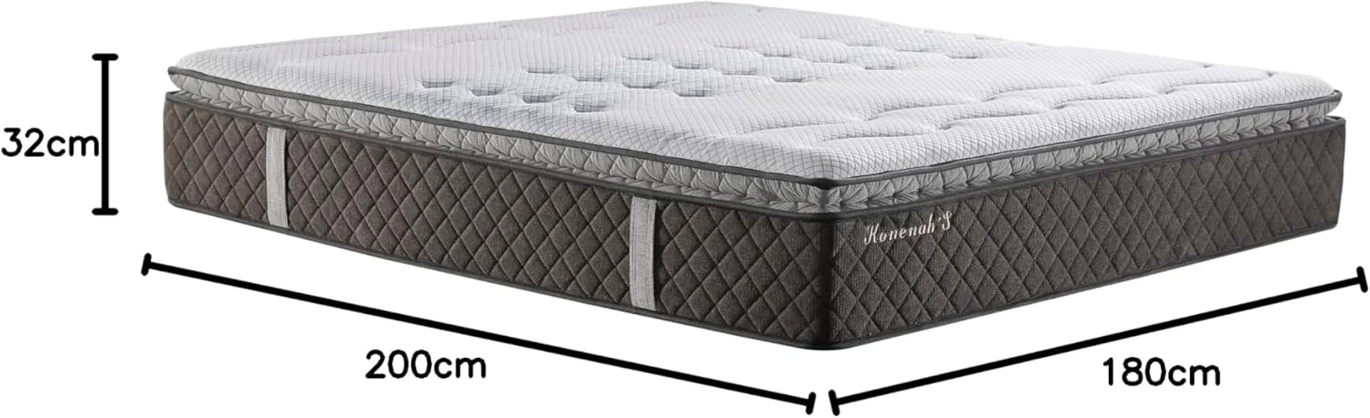 تشک فنر پاکتی 7 ناحیهای با ارتفاع 32 سانتیمتر، ابعاد 180x200 سانتیمتر، دارای لایه بالایی (Pillow Top) و فوم هیبریدی با فوم CNC پروفایل و فوم ارتجاعی بالا تشک فنر پاکتی 7 ناحیهای با ارتفاع 32 سانتیمتر، ابعاد 180x200 سانتیمتر، دارای لایه بالایی (Pillow Top) و فوم هیبریدی با فوم CNC پروفایل و فوم ارتجاعی بالا