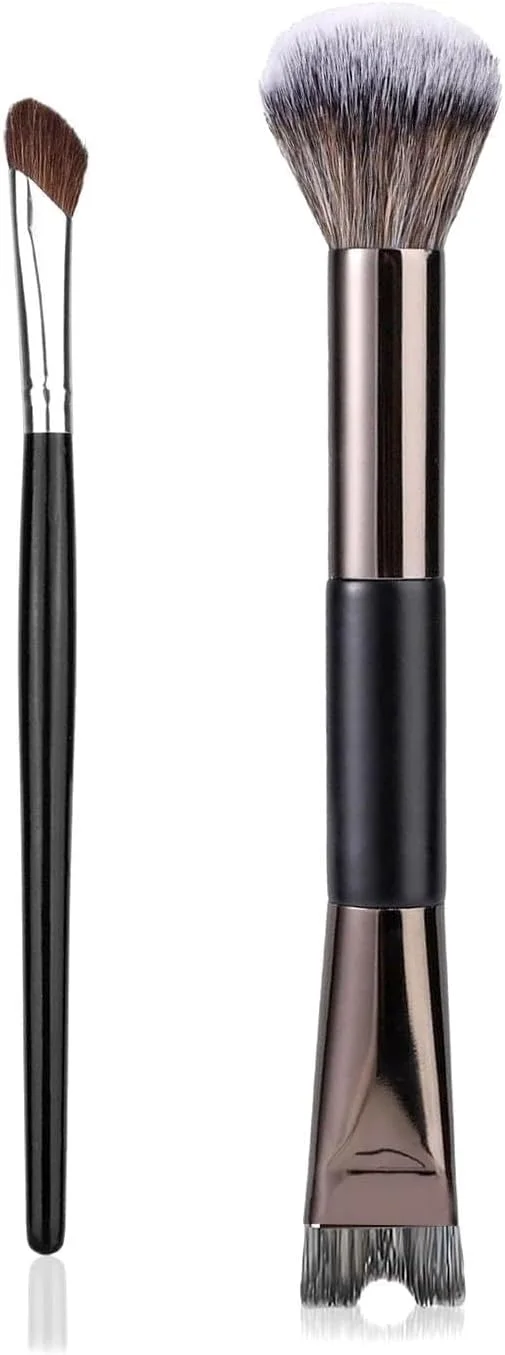 براش کانتور بینی دو سر U شکل 2 در 1، براش های نرم و کرکی، براش های آرایش صورت، 2 عدد براش آرایشی دقیق برای فرم دهی، مشخص کردن و هایلایت بینی