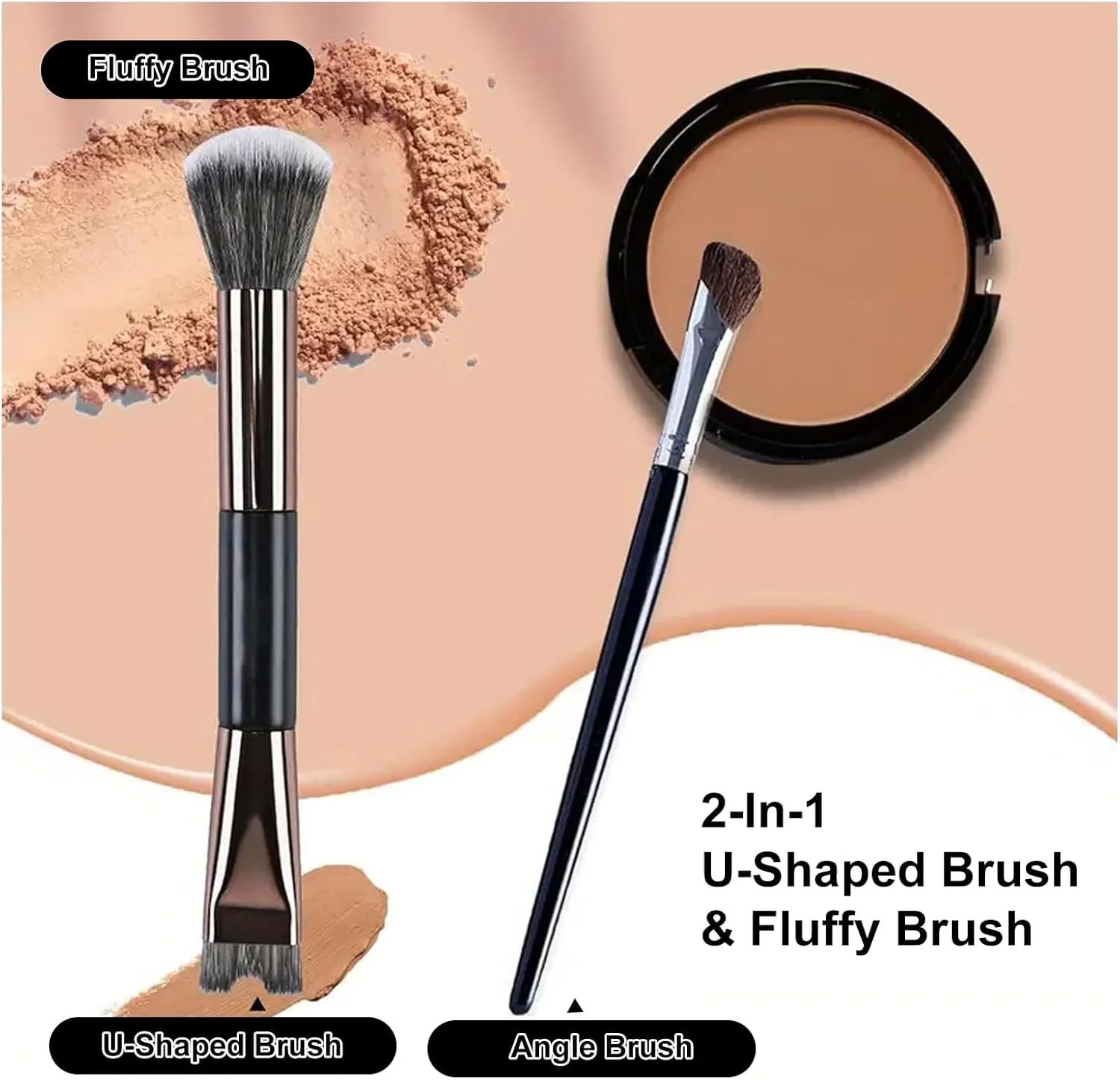 براش کانتور بینی دو سر U شکل 2 در 1، براش های نرم و کرکی، براش های آرایش صورت، 2 عدد براش آرایشی دقیق برای فرم دهی، مشخص کردن و هایلایت بینی