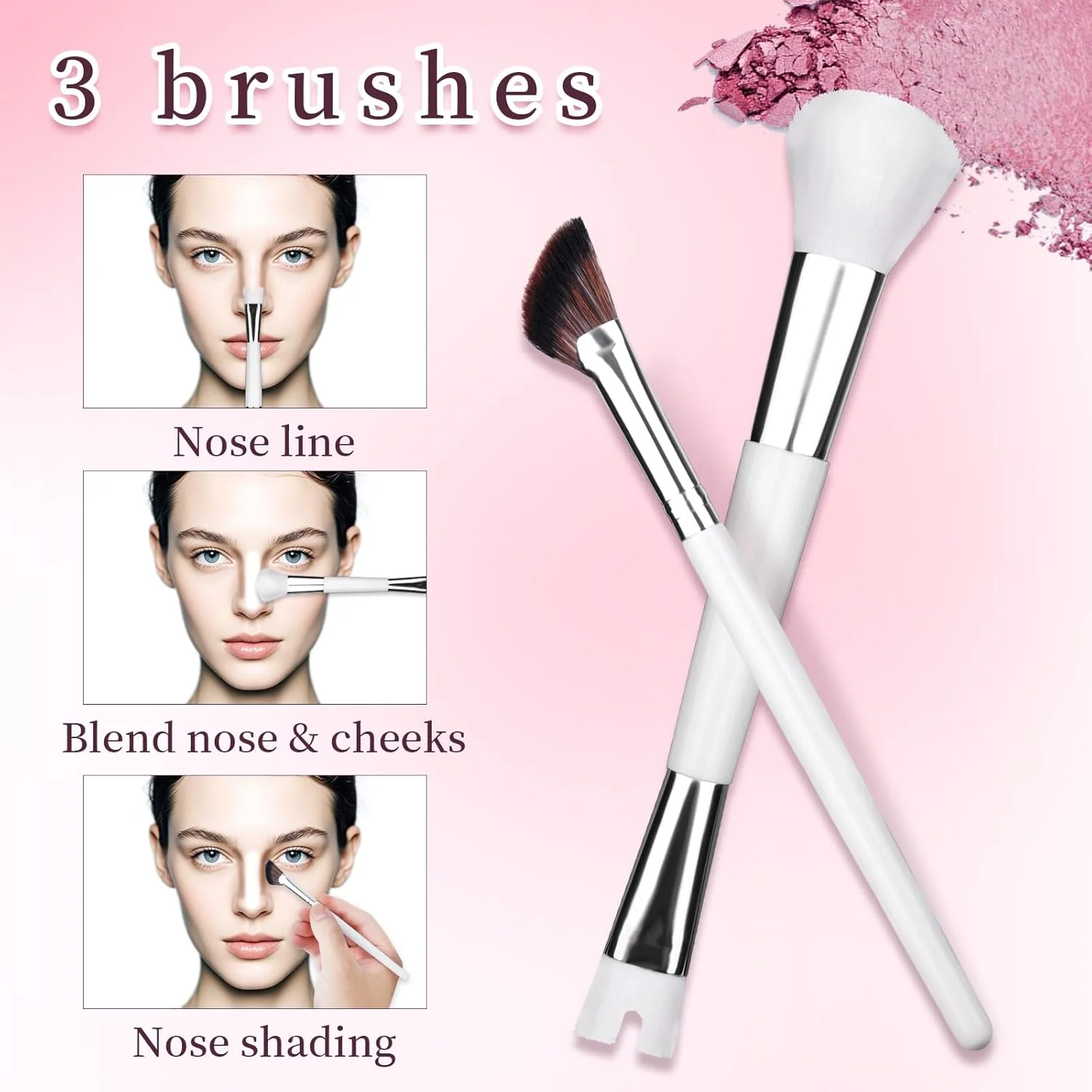 ست 2 عددی براش کانتور بینی، ست براش کرکی و زاویه دار U شکل 2 در 1، ابزار آرایشی کاربردی برای فرم دهی، هایلایت و مشخص کردن بینی