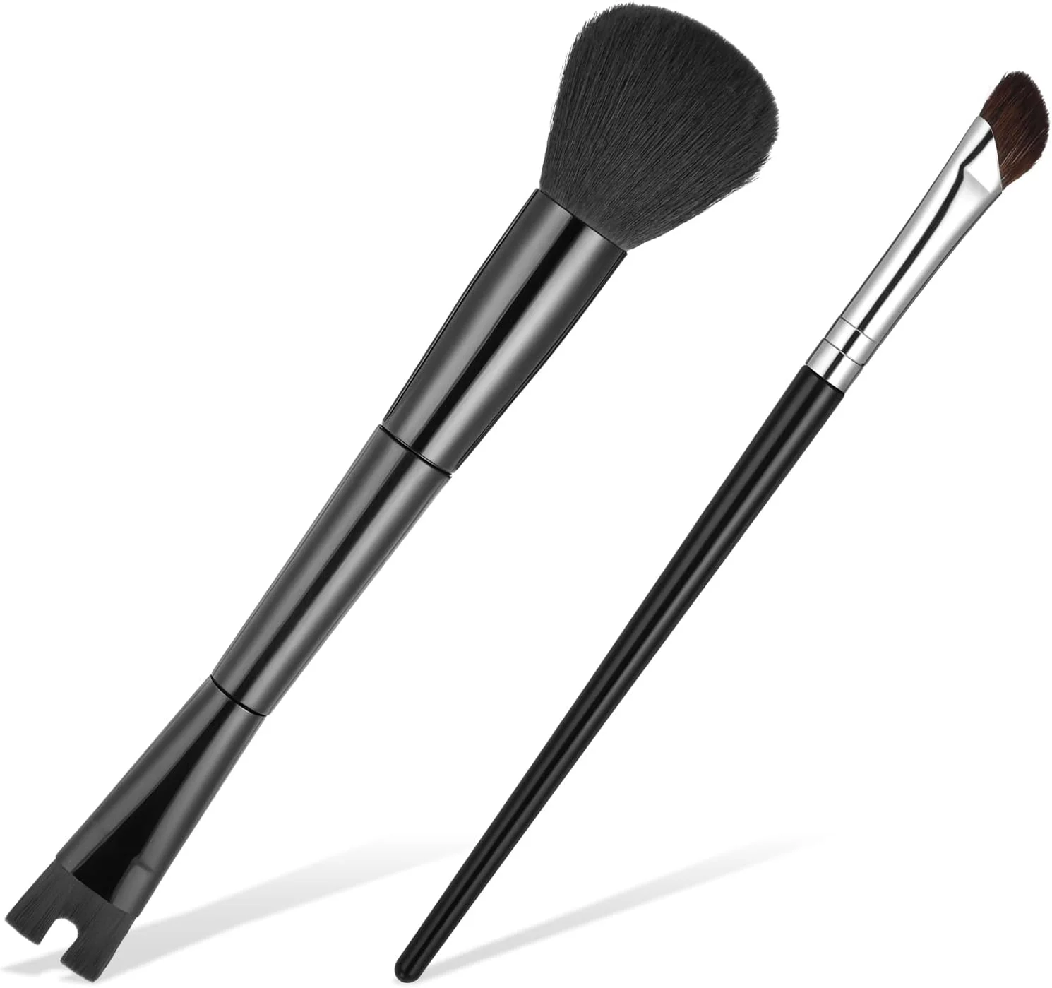 ست 2 عددی برس کانتور بینی، برس های 7 اینچی 2 در 1 U شکل و کرکی، ست برس زاویه دار مشکی برای کانتور، ترکیب، مجسمه سازی، هایلایت و مشخص کردن یکپارچه بینی