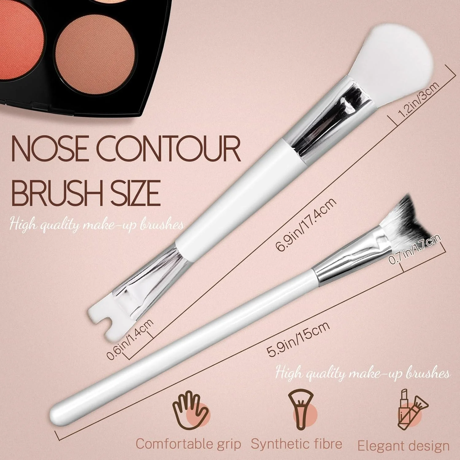 ست برس کانتور بینی 2 عددی، برس کانتور دو طرفه 2 در 1 U شکل با پودر نرم، آرایش کانتور V شکل برای حجیم سازی، مشخص کردن هایلایتر و استخوان گونه