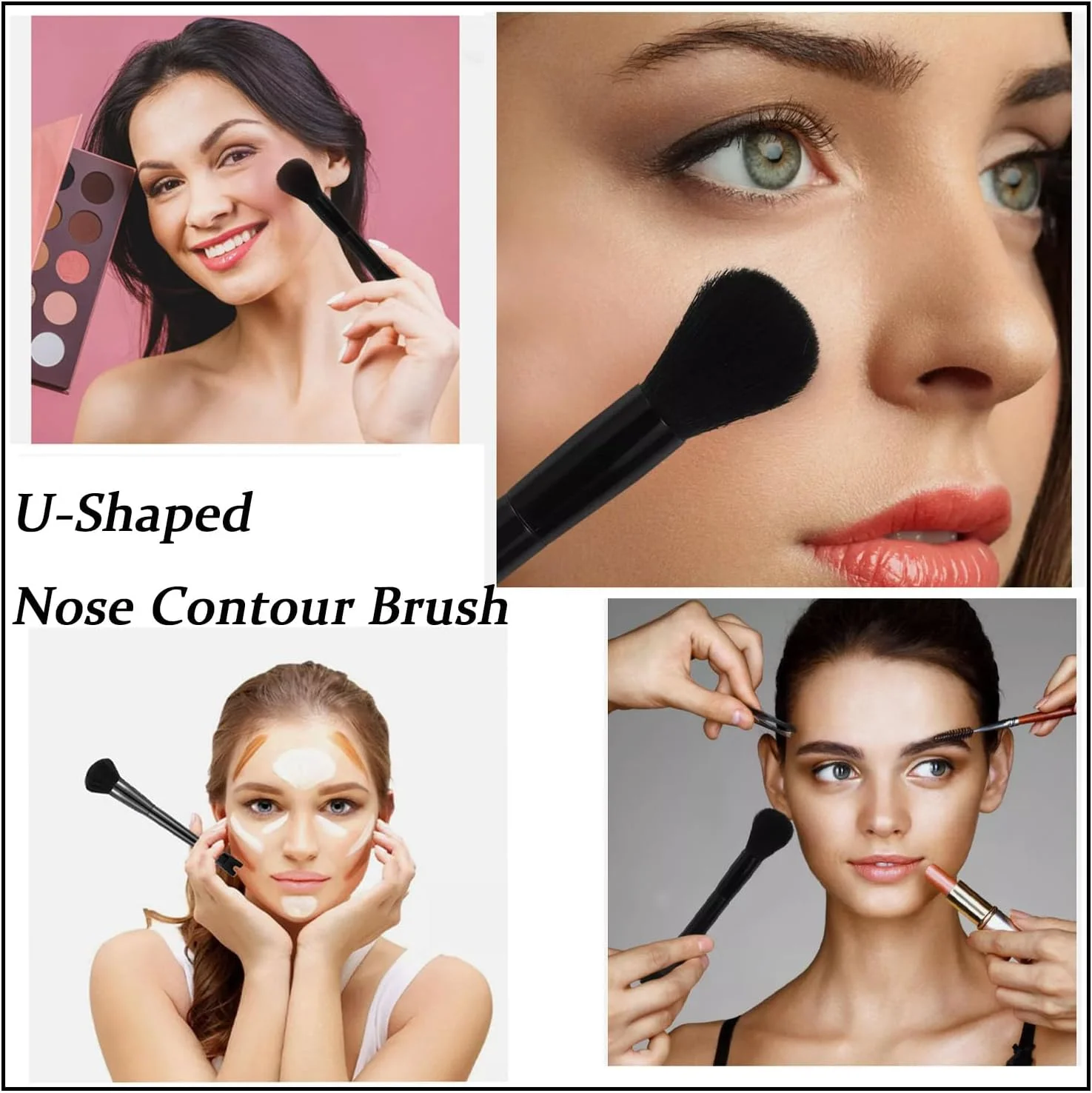 ست 3 عددی براش کانتور بینی U شکل، براش سایه بینی داسی شکل، براش هایلایت استخوان ابرو برای کرم پودر و رژگونه