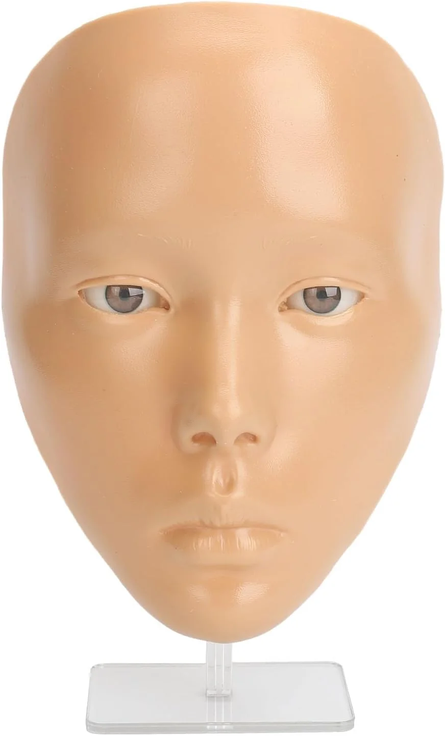 برد تمرین آرایش صورت کامل سیلیکونی سوراندی با پایه پلاستیکی، ابزار مانکن قابل استفاده مجدد، سازگار با پوست، تمیز کردن آسان، ایده آل برای مبتدیان (پوست گندمی)
