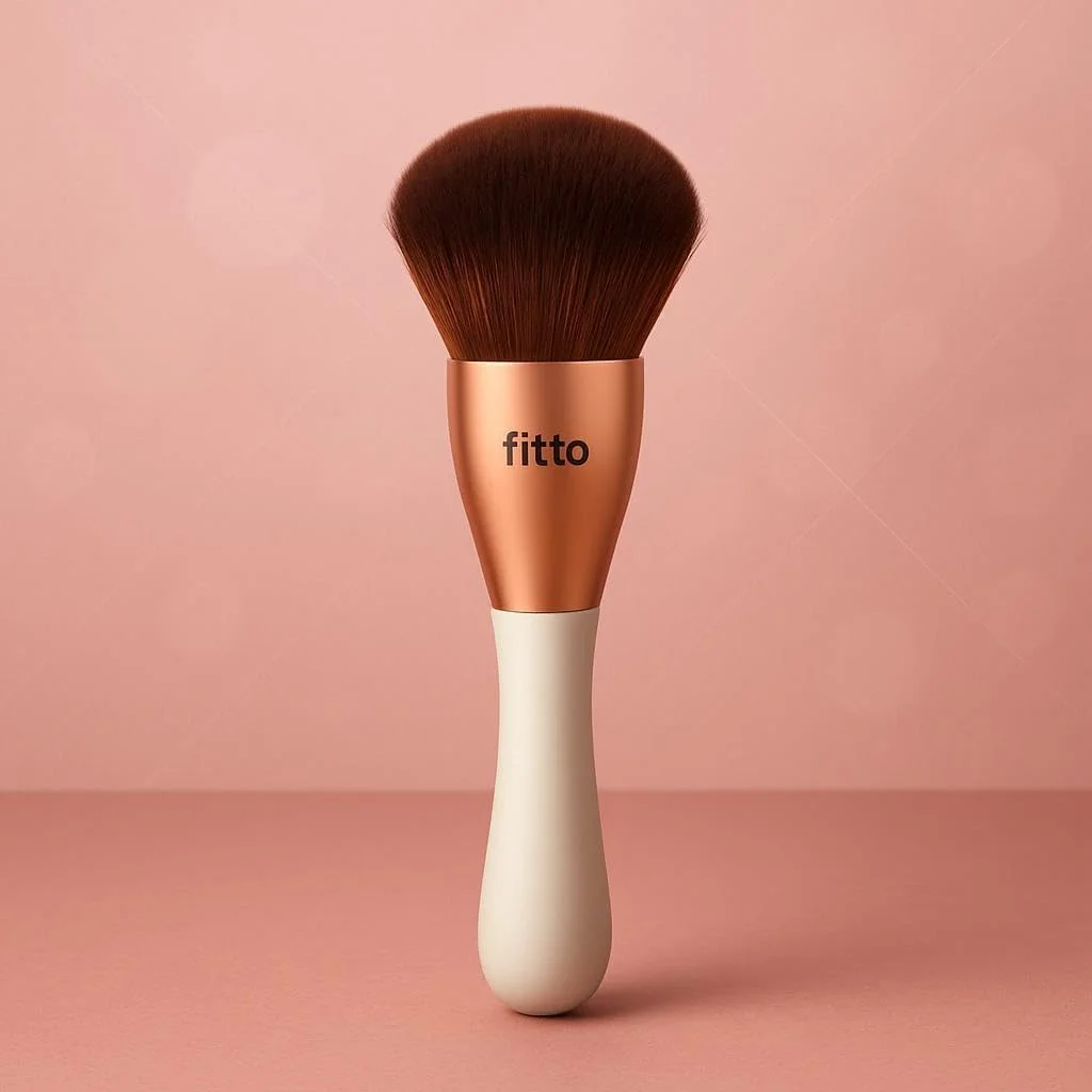 براش آرایشی فیتو قهوه ای با موهای نرم مصنوعی، براش ترکیب صورت برای پودر، رژگونه، برنزر، کرم پودر و کانتور، دسته چوبی