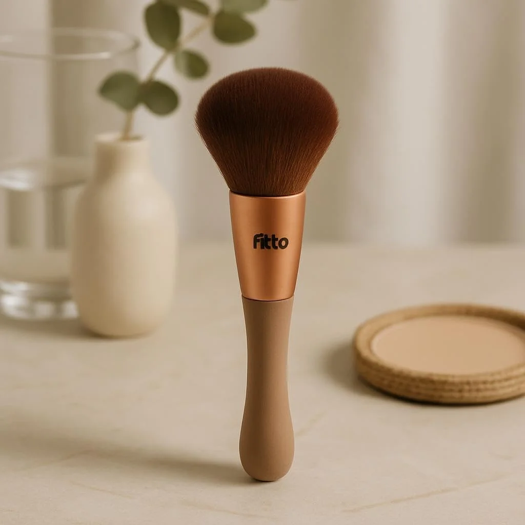 براش آرایشی فیتو قهوه ای با موهای نرم مصنوعی، براش ترکیب صورت برای پودر، رژگونه، برنزر، کرم پودر و کانتور، دسته چوبی