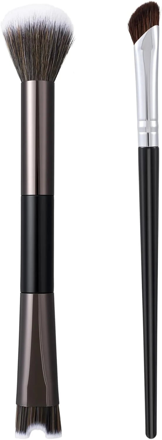 ست براش کانتور بینی SmallCat شامل 2 عدد براش کانتور بینی 2 در 1 با طراحی U شکل، براش کانتور بینی زاویه دار، براش های کانتور بینی، براش های کانتور برای آرایش (مشکی، 2 مدل)