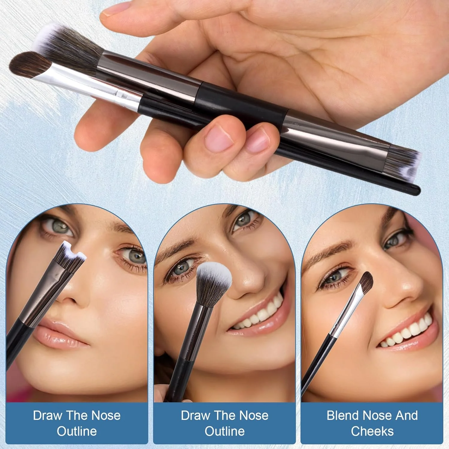 ست براش کانتور بینی SmallCat شامل 2 عدد براش کانتور بینی 2 در 1 با طراحی U شکل، براش کانتور بینی زاویه دار، براش های کانتور بینی، براش های کانتور برای آرایش (مشکی، 2 مدل)