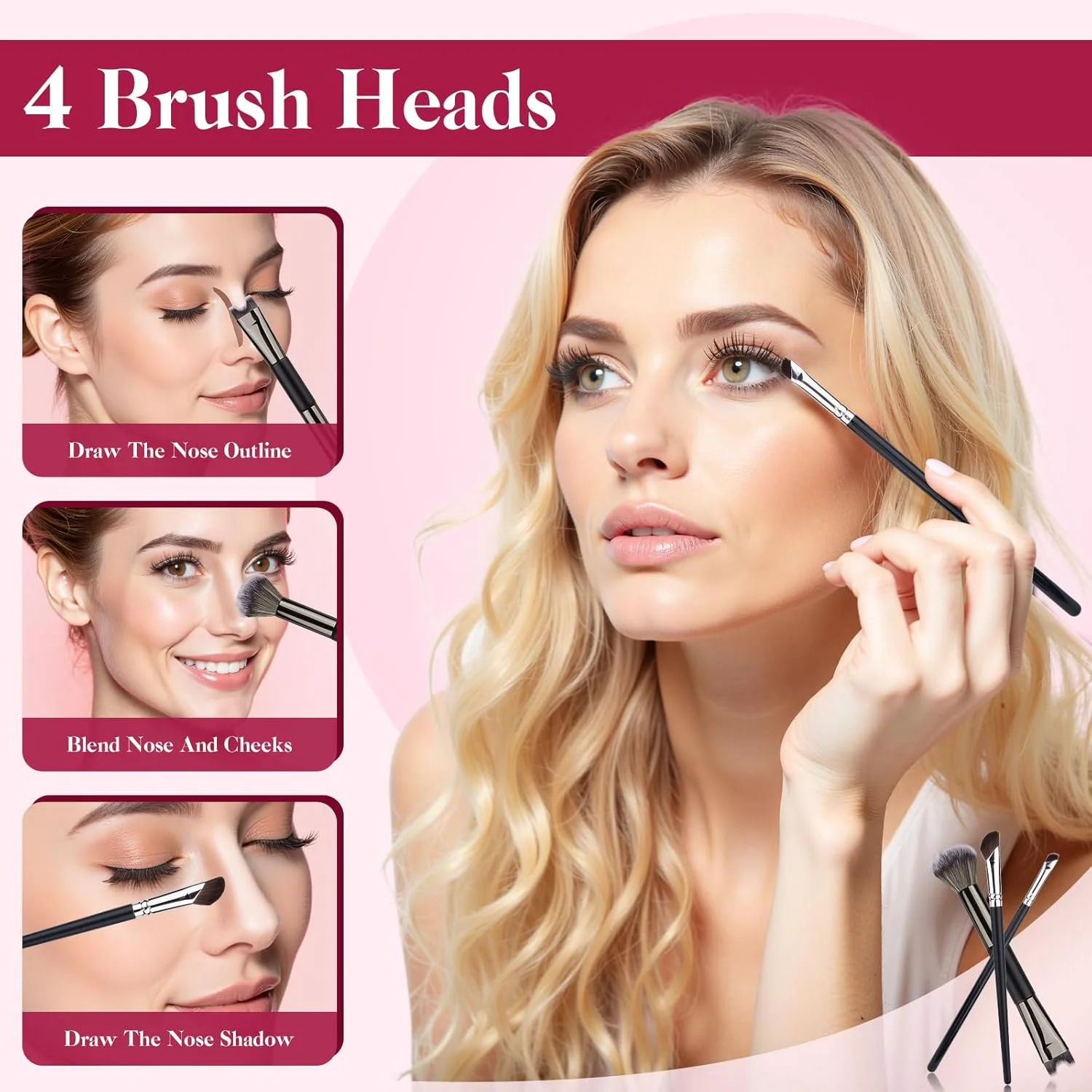 براش کانتور بینی دو طرفه، براش کانتور بینی 2 در 1، براش آرایشی زاویه دار برای فرم دادن و مشخص کردن کانتور بینی