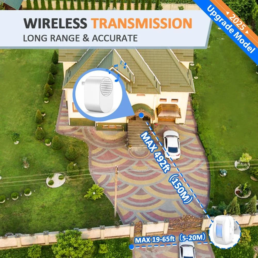 آلارم حرکتی سنسور دار درب منزل FREETIM - آلارم های بی سیم درب منزل، ضد آب، دارای سنسور تشخیص حرکت در فضای باز، آلارم درب، سیستم امنیتی خانه، هشدار درب ورودی و صندوق پستی، 1 گیرنده و 2 سنسور