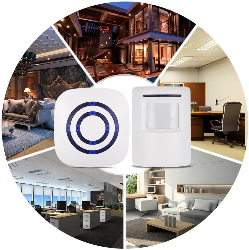 دربیل خوش آمد گویی سنسور حرکتی مادون قرمز GZLMMY، هشدار دهنده بی سیم ورود به حیاط، سیستم دزدگیر امنیتی خانه با 2 سنسور و 1 گیرنده برای فروشگاه و دفتر - 38 آهنگ زنگ - نشانگرهای LED (1-2)