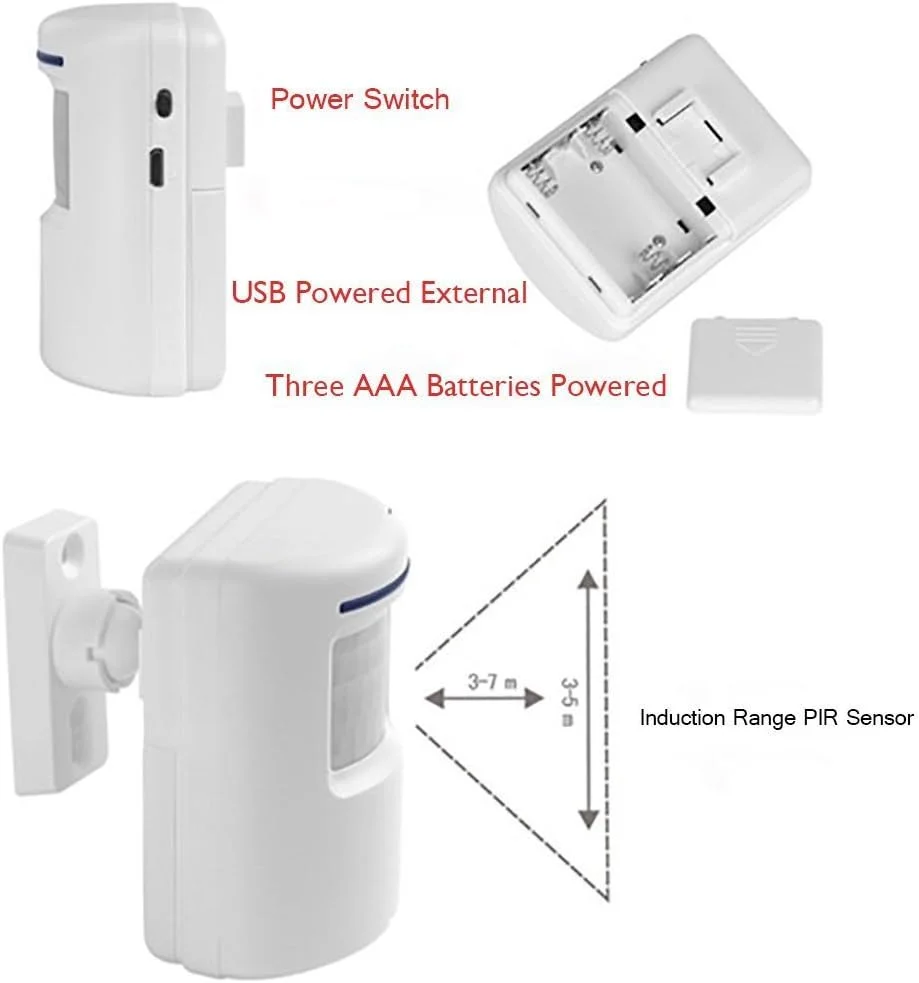 دربیل خوش آمد گویی سنسور حرکتی مادون قرمز GZLMMY، هشدار دهنده بی سیم ورود به حیاط، سیستم دزدگیر امنیتی خانه با 2 سنسور و 1 گیرنده برای فروشگاه و دفتر - 38 آهنگ زنگ - نشانگرهای LED (1-2)