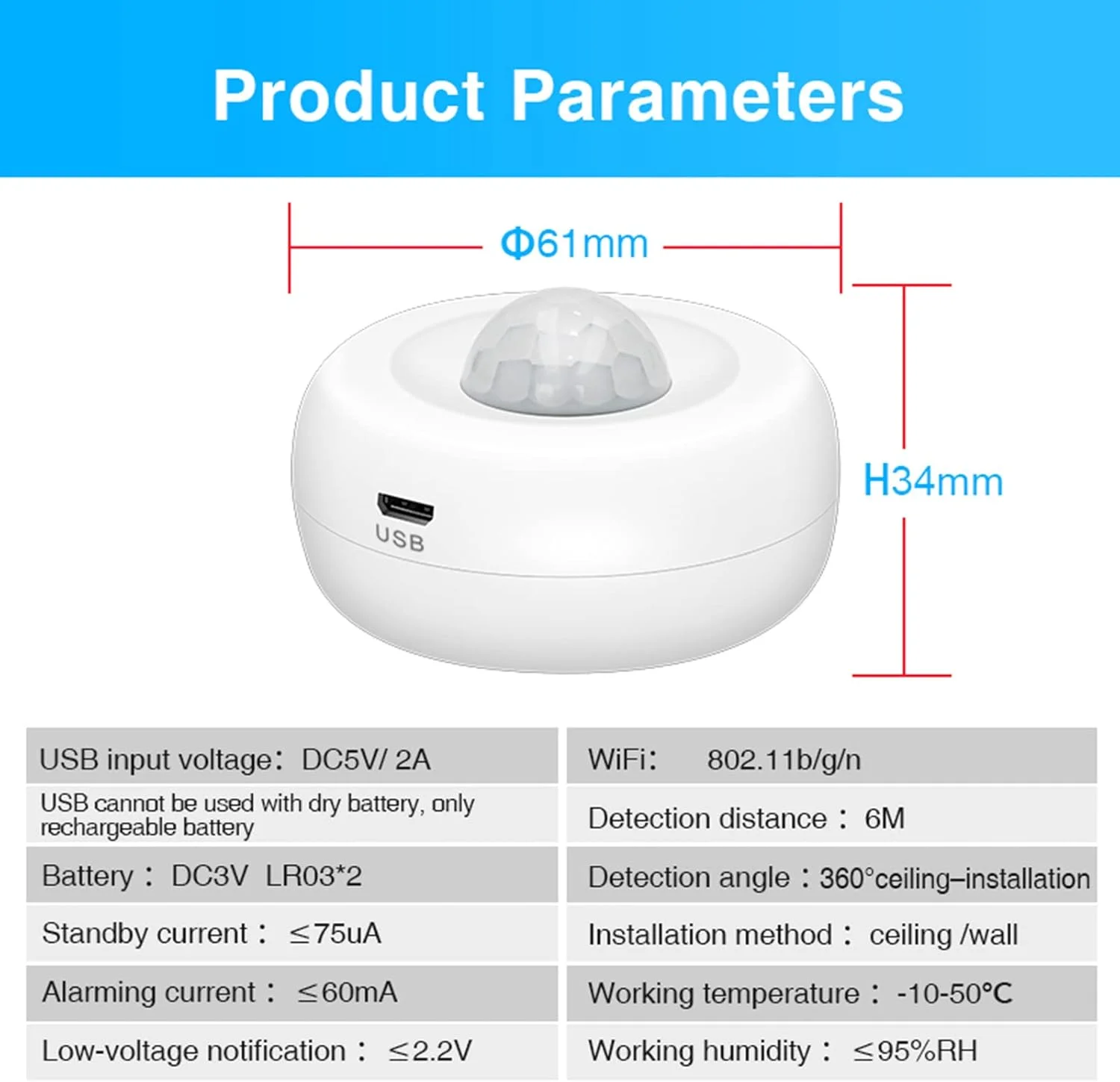 سنسور حرکتی PIR وای فای GONEER، آشکارساز مادون قرمز غیرفعال بی سیم، سیستم امنیتی دزدگیر، کنترل برنامه Tu-ya، سیستم امنیتی خانه هوشمند، سنسور دزدگیر