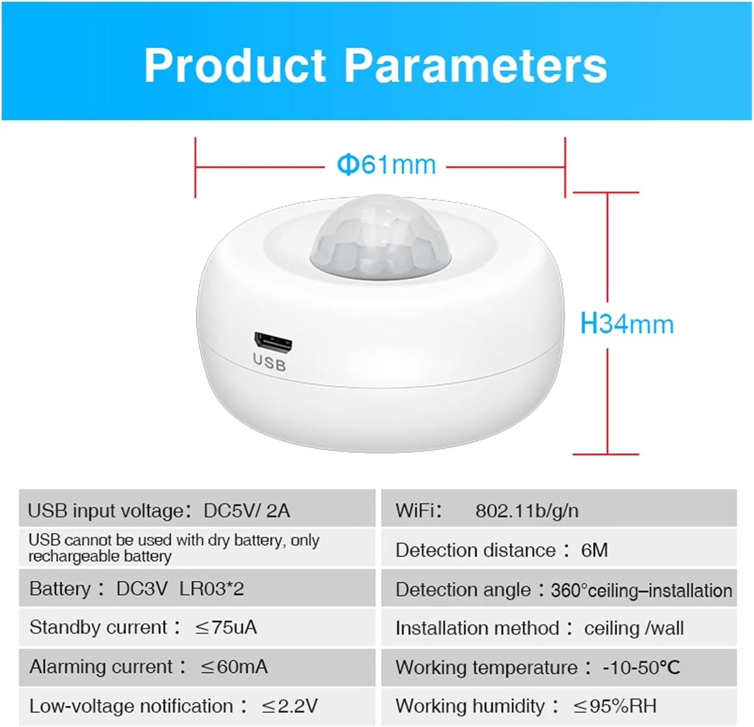 سیستم دزدگیر وای فای GFGBUOP، سنسور حرکتی وای فای، ردیاب مادون قرمز، سنسور حرکتی PIR، سیستم دزدگیر امنیتی