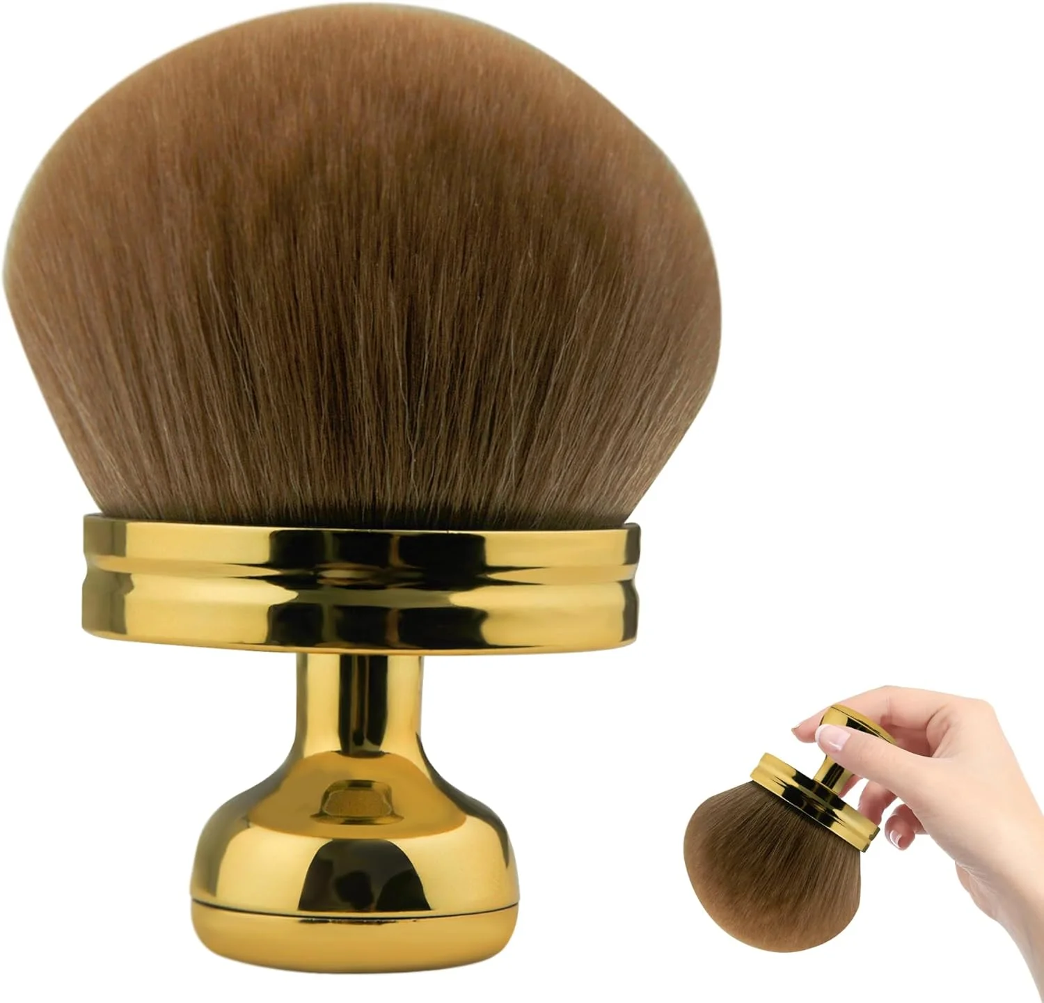 براش آرایشی با دسته طلایی و موهای رنگ پوست - الیاف مصنوعی 3.5 سانتی متری برای برنزه کننده، رژگونه مایع و کرم صورت | شکل گرد دقیق برای پوشش یکنواخت براش آرایشی با دسته طلایی و موهای رنگ پوست - الیاف مصنوعی 3.5 سانتی متری برای برنزه کننده، رژگونه مایع و کرم صورت | شکل گرد دقیق برای پوشش یکنواخت