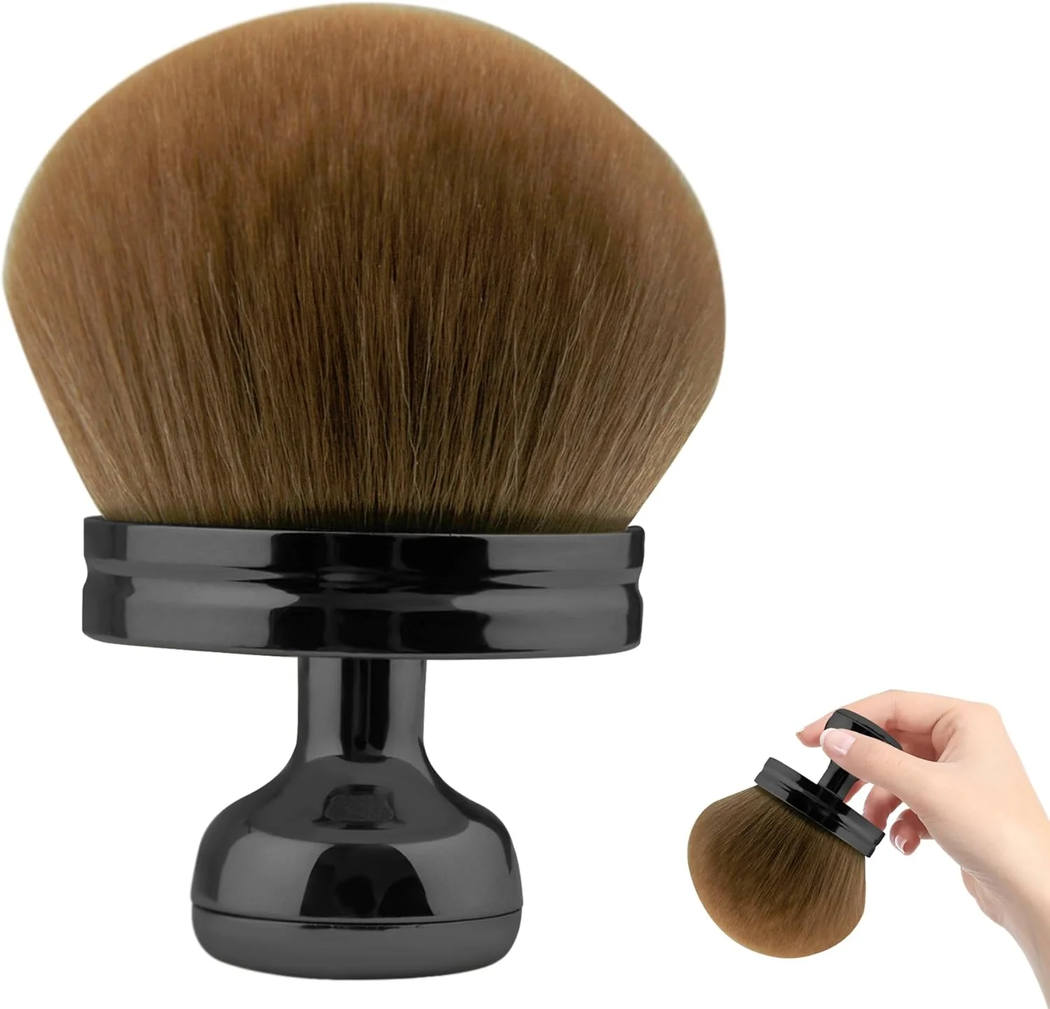 براش آرایشی با دسته مشکی و موهای رنگ پوست - الیاف مصنوعی 3.5 سانتی متری برای برنزه کننده، رژگونه مایع و کرم صورت | شکل گرد دقیق برای کیفیت استودیویی براش آرایشی با دسته مشکی و موهای رنگ پوست - الیاف مصنوعی 3.5 سانتی متری برای برنزه کننده، رژگونه مایع و کرم صورت | شکل گرد دقیق برای کیفیت استودیویی