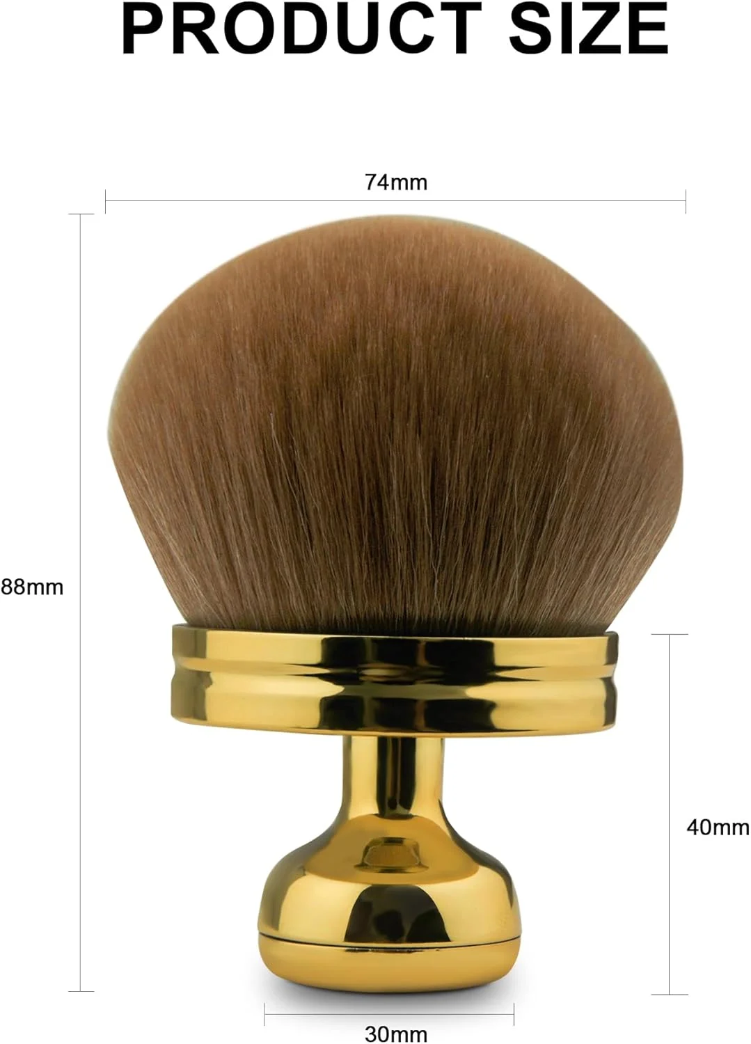 براش آرایشی با دسته طلایی و موهای رنگ پوست - الیاف مصنوعی 3.5 سانتی متری برای برنزه کننده، رژگونه مایع و کرم صورت | شکل گرد دقیق برای پوشش یکنواخت