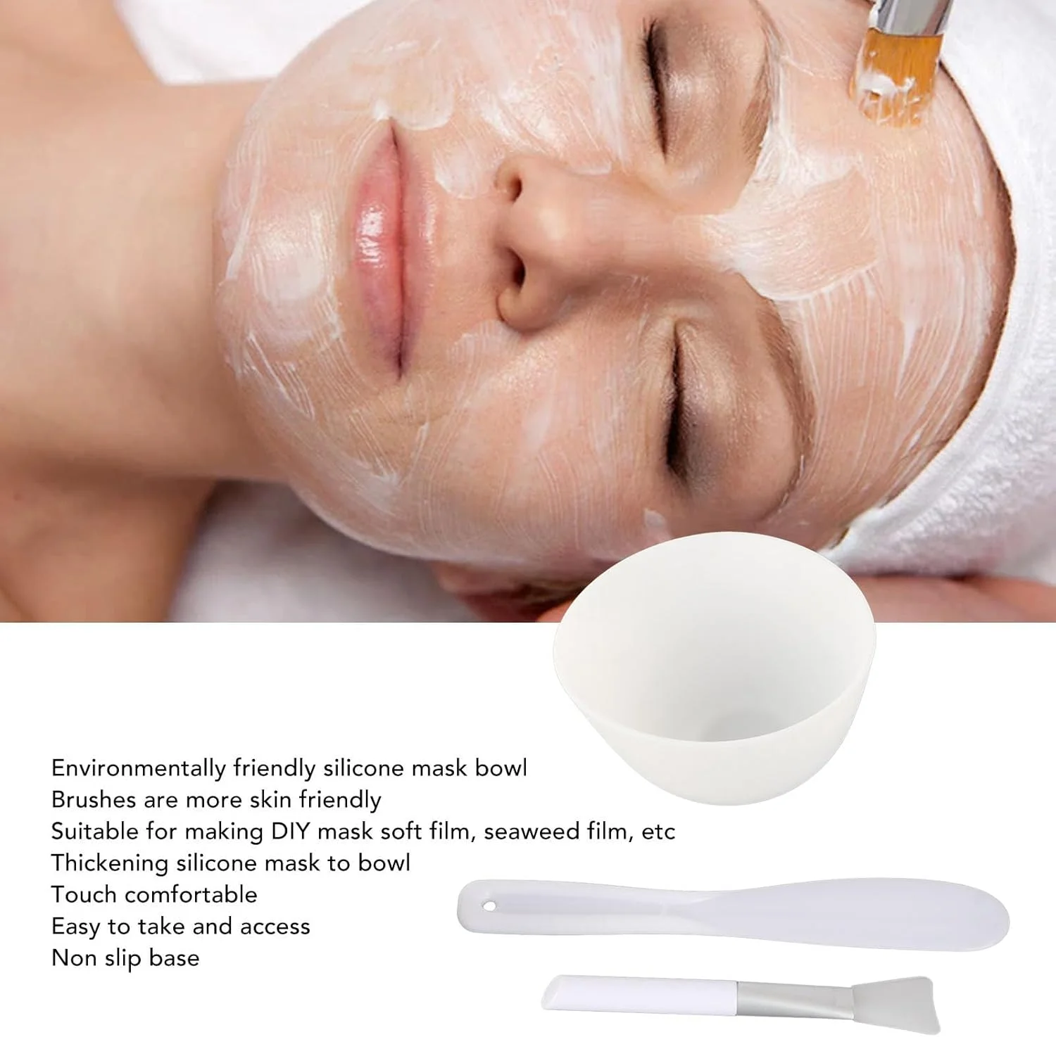 ست کاسه مخلوط صورت، ابزار اپلیکاتور 3 تکه ست ابزار DIY کاسه سیلیکونی برس کاردک ست ابزار مخلوط کردن DIY اپلیکاتور صورت