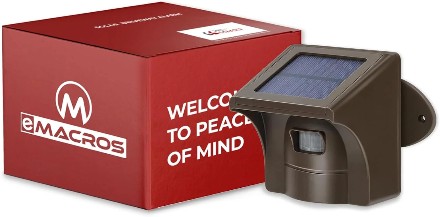 آلارم درب ورودی بی سیم خورشیدی دوربرد eMACROS، حسگر حرکتی مقاوم در برابر آب و هوا در فضای باز و سیستم هشدار امنیتی- نظارت و محافظت از اموال بیرونی (تک حسگر)
