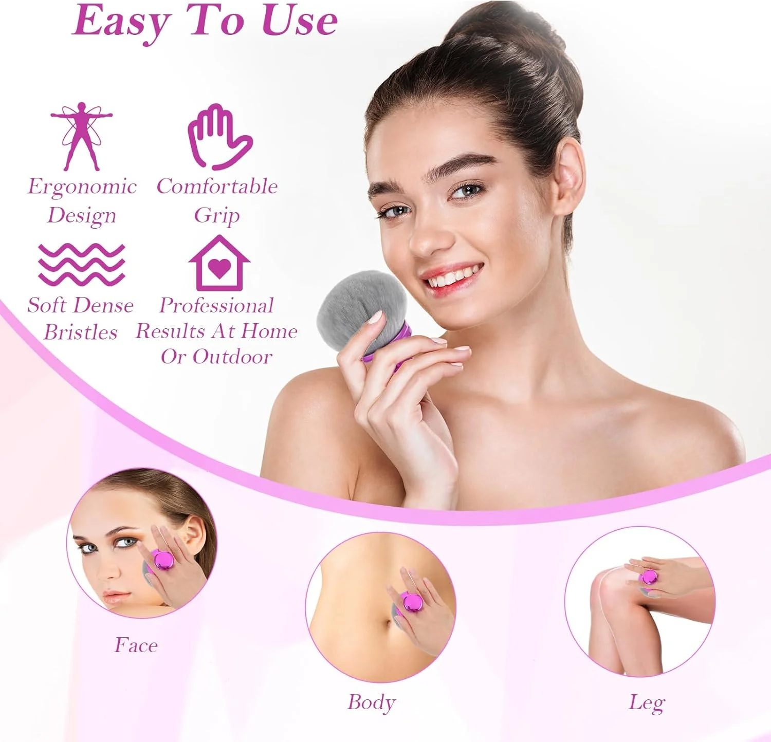 MBAIYO برس برنزه کننده فوق العاده بزرگ، برس آرایشی بدن برای برنزه کننده خودکار، برس پهن برای آرایش، ابزار ترکیب فونداسیون بیضی شکل، اپلیکاتور پشت برنزه کننده، ابزار آرایشی صورت و بدن