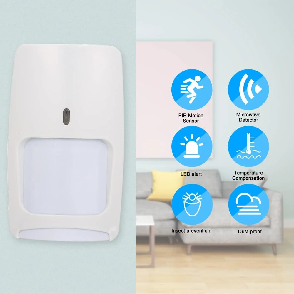 دتکتور حرکتی دوگانه سیمی DFHJ مادون قرمز و مایکروویو، سنسور حرکتی PIR دیواری، ایمنی در برابر حیوانات خانگی برای سیستم دزدگیر امنیتی خانه