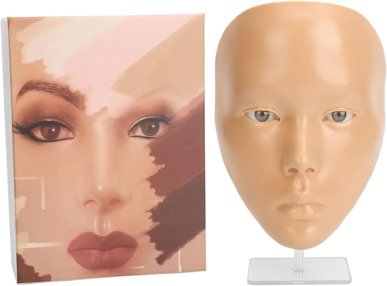 صورت تمرین آرایش gernie، صورت مانکن تمرین آرایش 5D سیلیکونی قابل استفاده مجدد، تخته تمرین آرایش صورت کامل با پایه، صورت مانکن آرایش سیلیکونی برای نمایش هنرمند آرایش