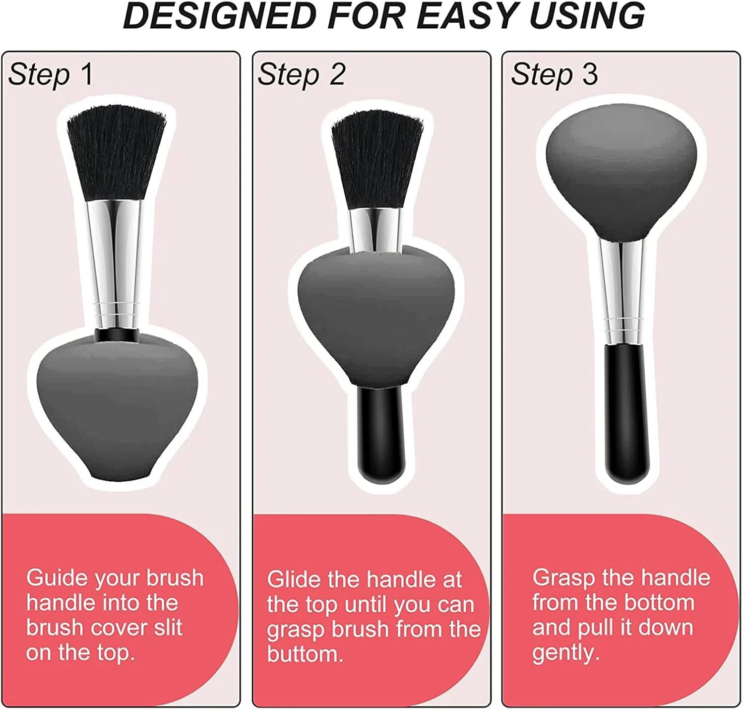 کاور سیلیکونی برس آرایشی طرح قلب 3 عددی - محافظ برس لوازم آرایشی قابل حمل برای زنان و دختران (مشکی)