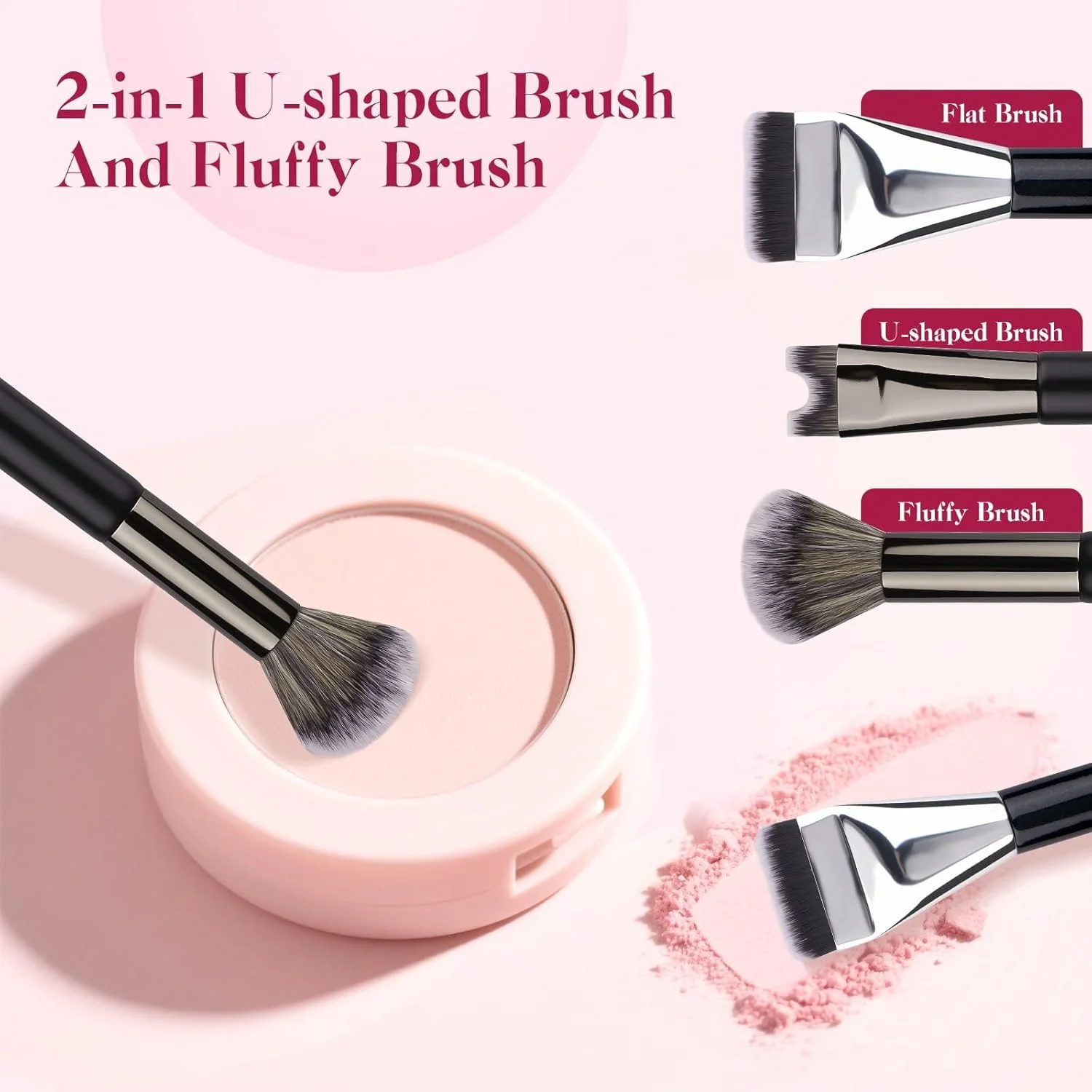 ست براش کانتور بینی GraGra، براش U شکل و کرکی 2 در 1، ست 2 عددی براش آرایشی، براش های آرایشی کانسیلر فونداسیون تخت برای رژگونه و سایه بینی (براش دو سر و براش یک کلمه ای)