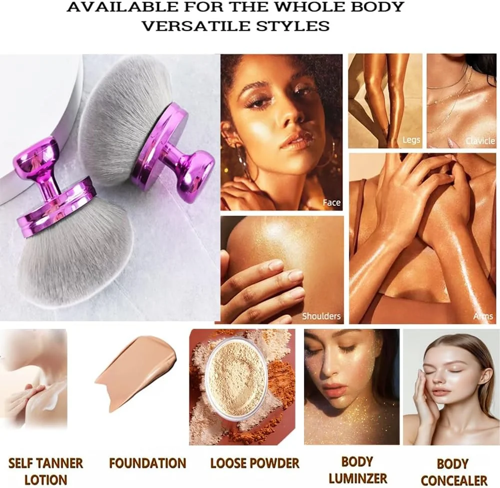 براش آرایشی بزرگ بدن، عرض 3 اینچ، براش ترکیب کننده برنزه کننده خودکار، مناسب برای استفاده صورت و بدن، جعبه هدیه (بنفش)