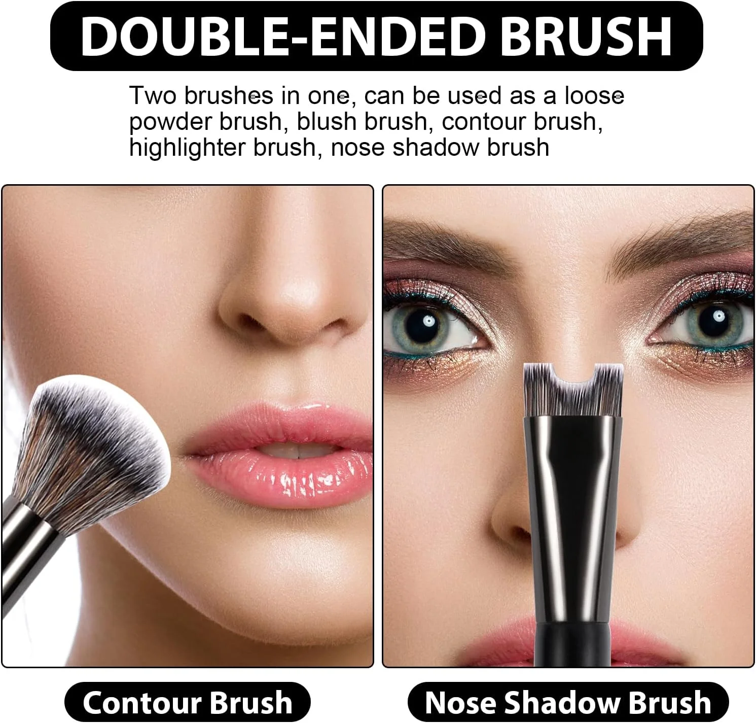 براش کانتور بینی 2 در 1، براش دو طرفه U شکل برای فرم دهی بینی و رژگونه، براش های کانتورینگ دقیق و نرم، مناسب برای زاویه دار کردن گونه ها، هایلایت، پودر، کانتور، مناسب برای مبتدیان آرایش
