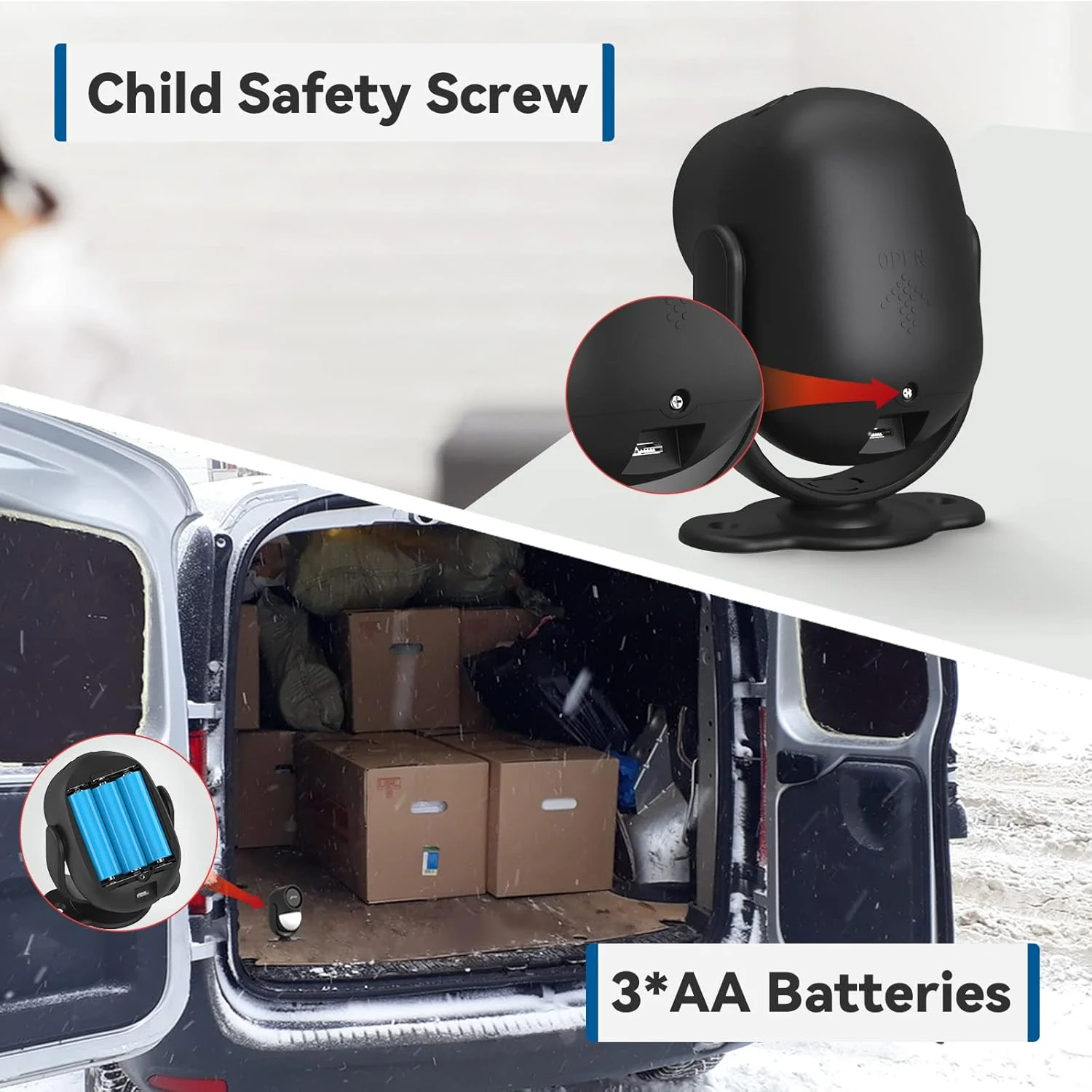 آلارم سنسور حرکتی داخلی CPVAN با آژیر، سیستم دزدگیر PIR مادون قرمز بی سیم، کارکرد با باتری، 125dB قابل تنظیم، کنترل از راه دور برای خانه/گاراژ/ون/سوله/فروشگاه. (مشکی)