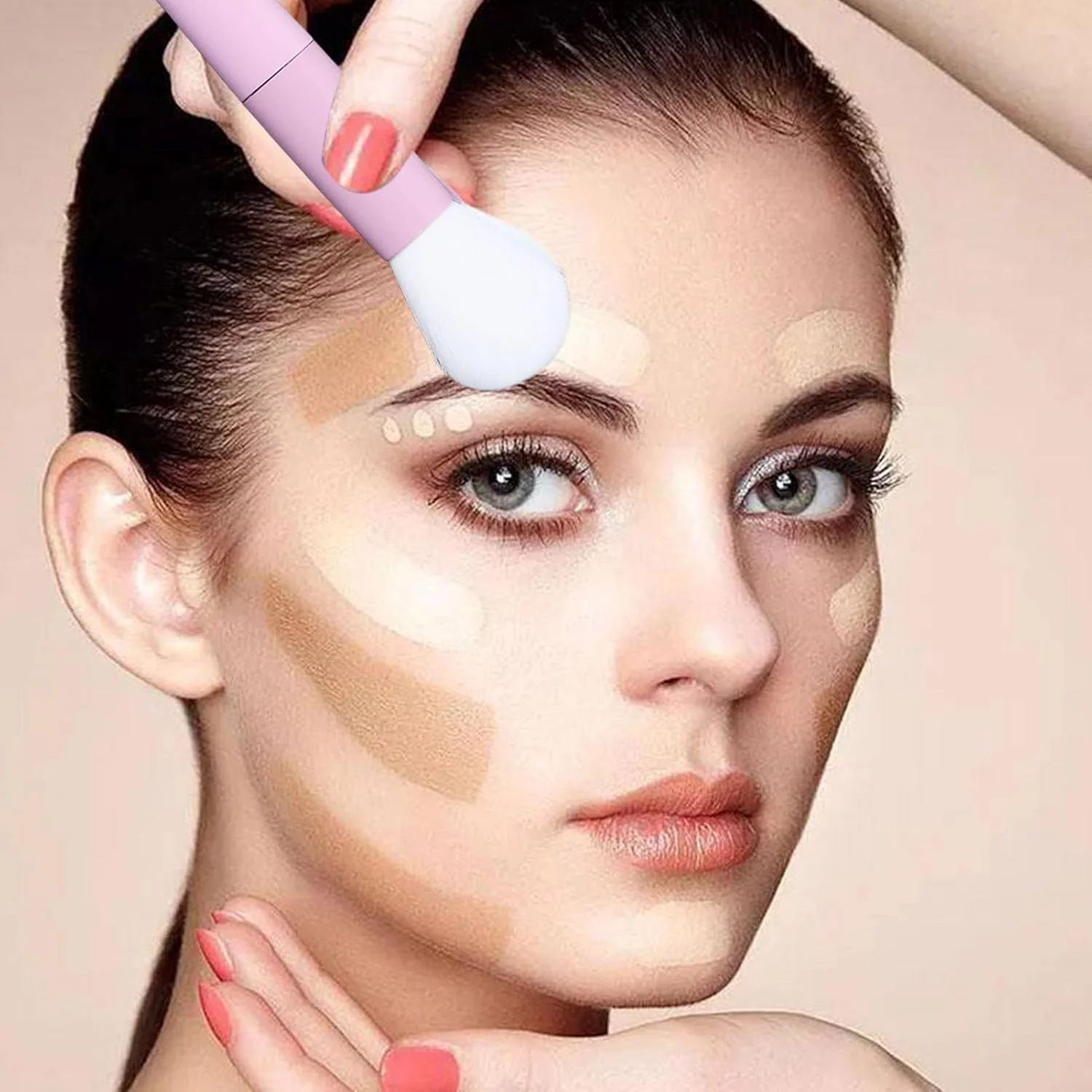 براش آرایشی بینی Haofy مدل U شکل، برس بینی با دو سر برای مدل سازی و مشخص کردن دقیق، برس های دو طرفه، 6.9 اینچ