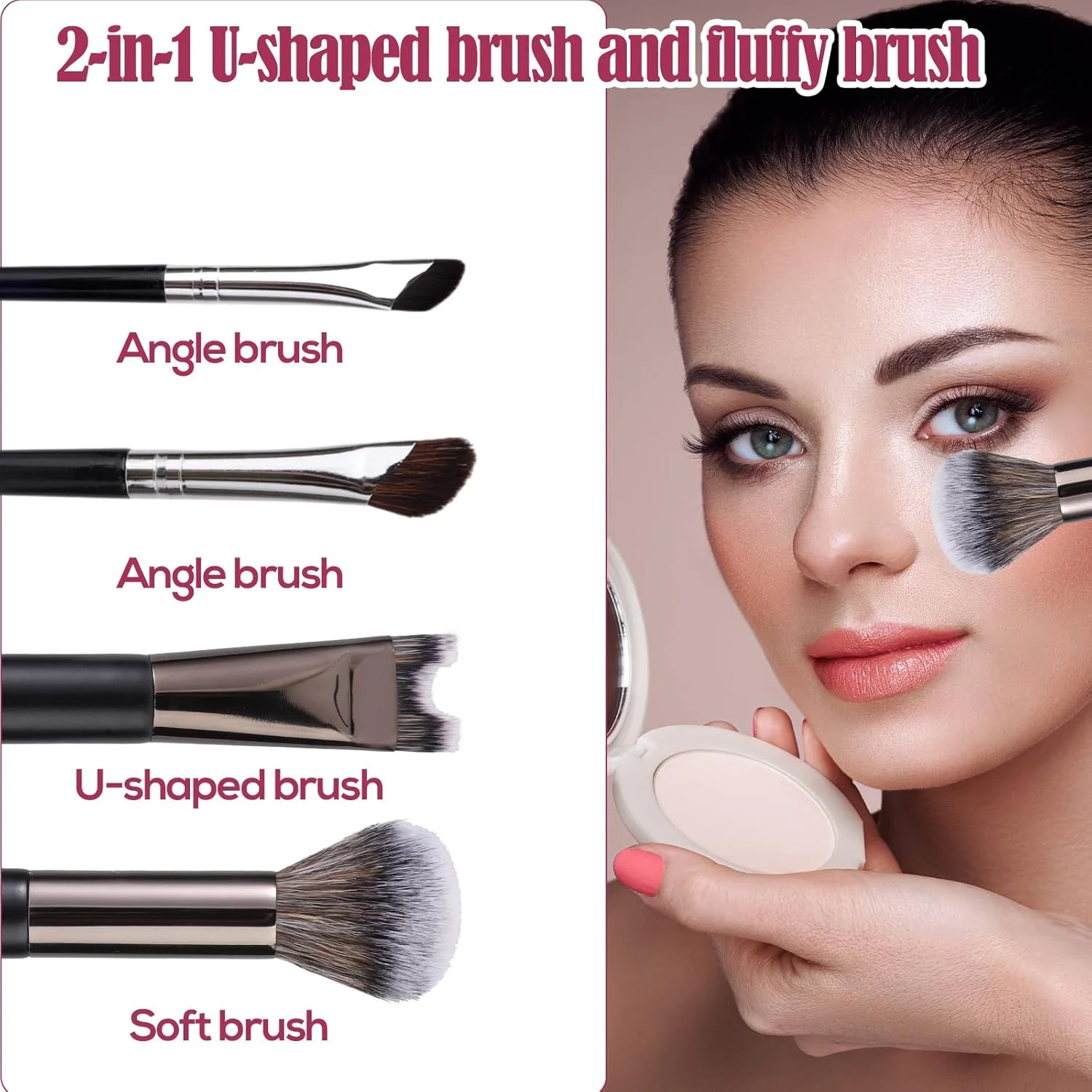 ست 3 عددی براش کانتور بینی، براش های کانسیلر آرایشی زاویه دار U شکل دو طرفه 2 در 1 برای فرم دادن، پنهان کردن، مجسمه سازی و هایلایت بینی