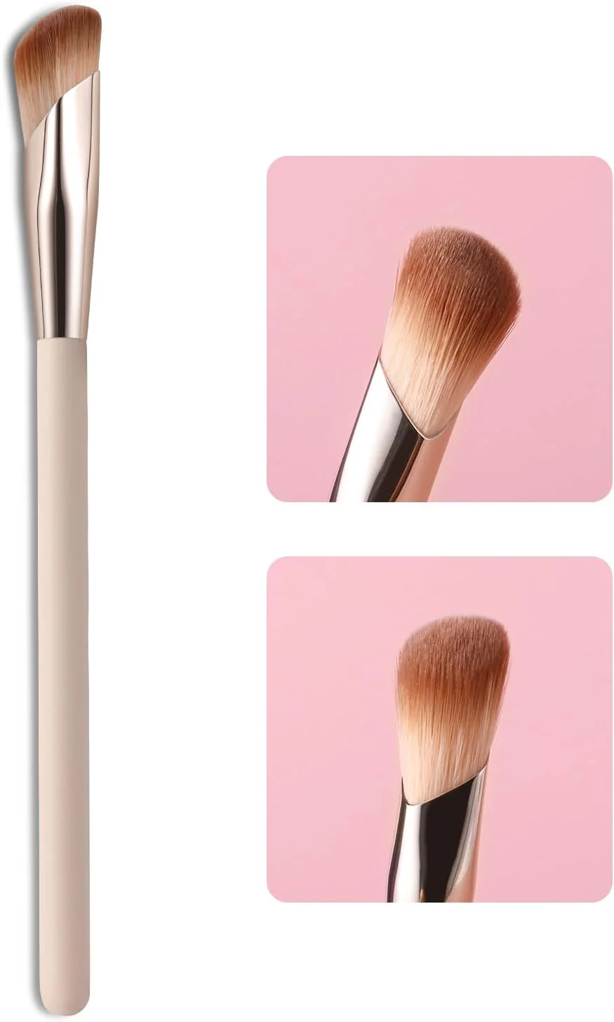براش کانسیلر زاویه دار برای زیر چشم، براش کانتور بینی متوسط، براش های آرایشی فونداسیون، هایلایت و سایه چشم با موهای مصنوعی متراکم برای پوشاندن سیاهی دور چشم، ترکیب، مایع، کرم و برنزر