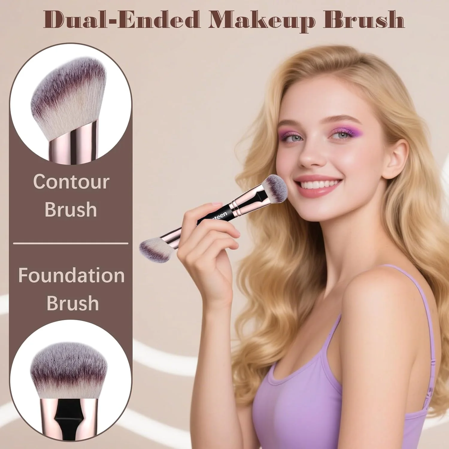 براش کانتورینگ و کرم پودر دو طرفه لنستین - براش حرفه ای کابوکی برای ترکیب آرایش صورت، برنزر، مایع، کرم، پودر و رژگونه