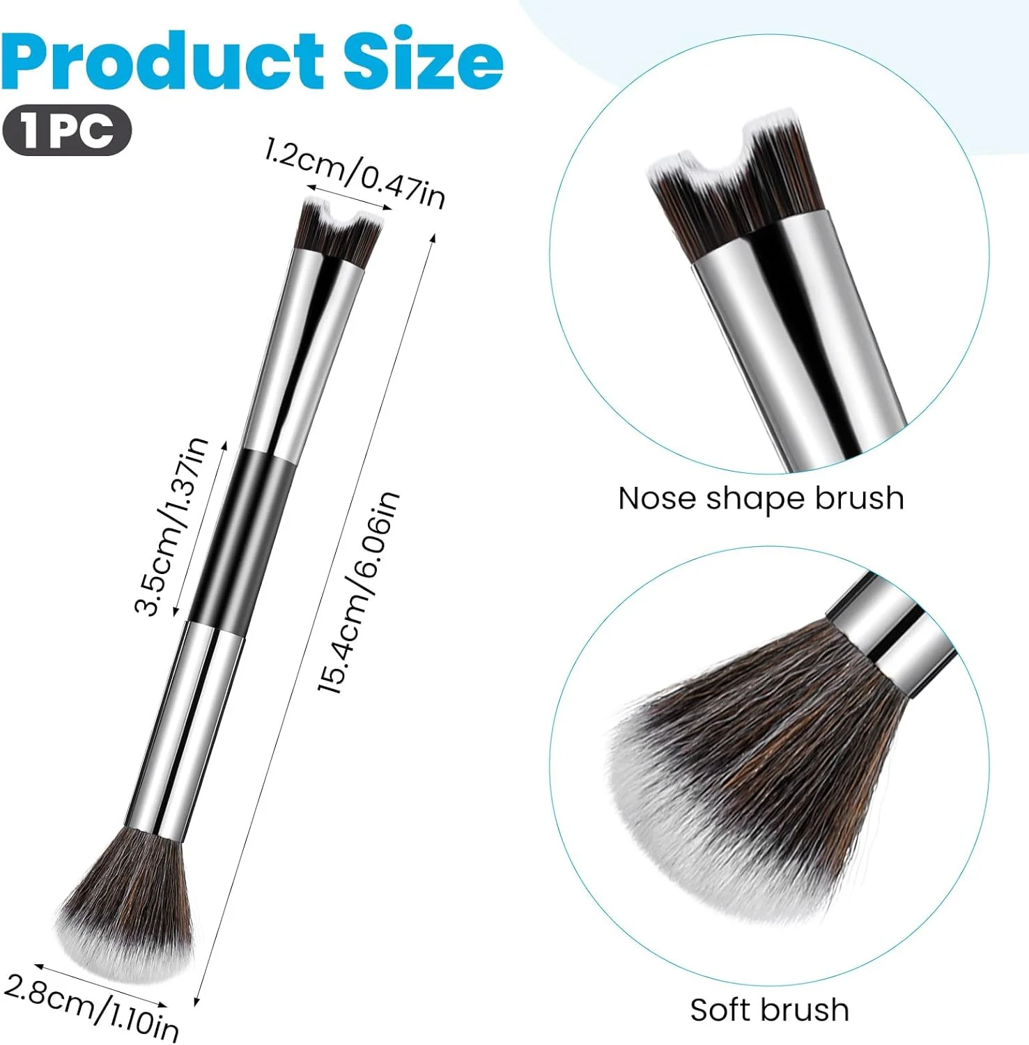 براش کانتور بینی 2 در 1، براش مجسمه سازی بینی U شکل و رژگونه دو طرفه، براش های کانتورینگ نرم، براش زاویه دار دقیق برای مشخص کردن استخوان گونه، هایلایت، پودر، کانتور، مناسب برای مبتدیان آرایش (مشکی)