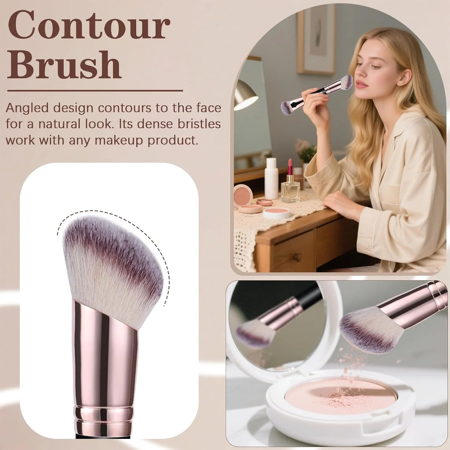 براش کانتورینگ و کرم پودر دو طرفه لنستین - براش حرفه ای کابوکی برای ترکیب آرایش صورت، برنزر، مایع، کرم، پودر و رژگونه