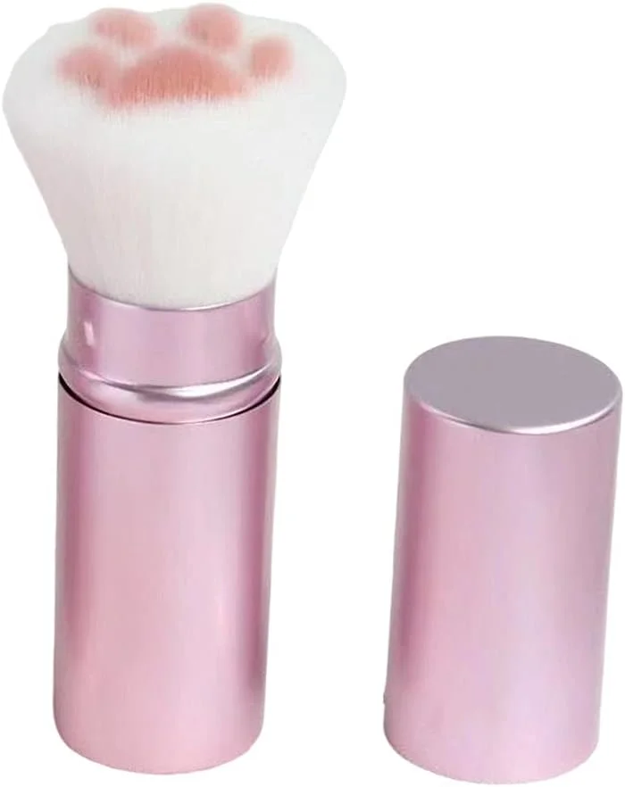 براش آرایشی پنجه گربه ای، براش لوازم آرایشی، براش پودر، برای پودر صورت، رژگونه، سایه و آرایش کانتور - صورتی جمع شونده