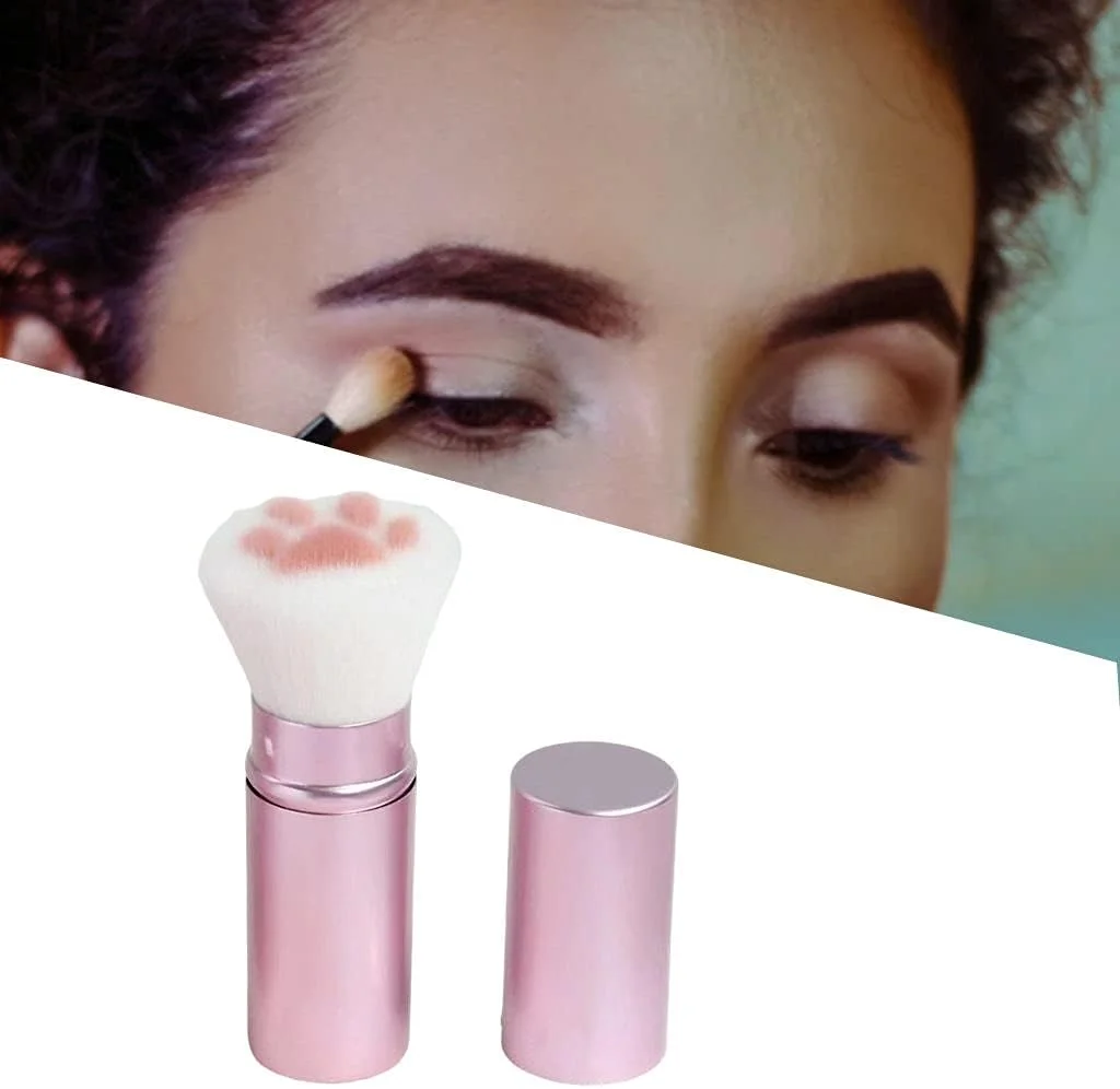 براش آرایشی پنجه گربه ای، براش لوازم آرایشی، براش پودر، برای پودر صورت، رژگونه، سایه و آرایش کانتور - صورتی جمع شونده