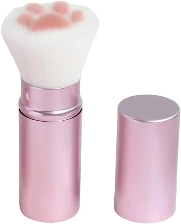 براش آرایشی پنجه گربه ای، براش لوازم آرایشی، براش پودر، برای پودر صورت، رژگونه، سایه و آرایش کانتور - صورتی جمع شونده