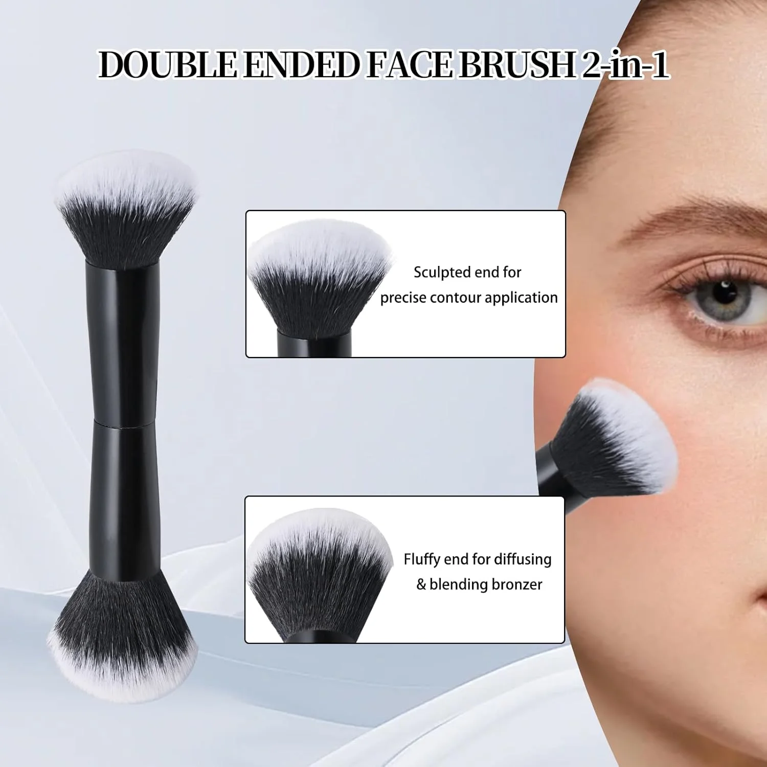 براش آرایشی دو طرفه Deaguid، براش ترکیبی دو سر با موهای نرم مصنوعی، براش آرایشی سبک و حرفه ای برای استفاده روزانه، مناسب برای مسافرت (رنگ-A)