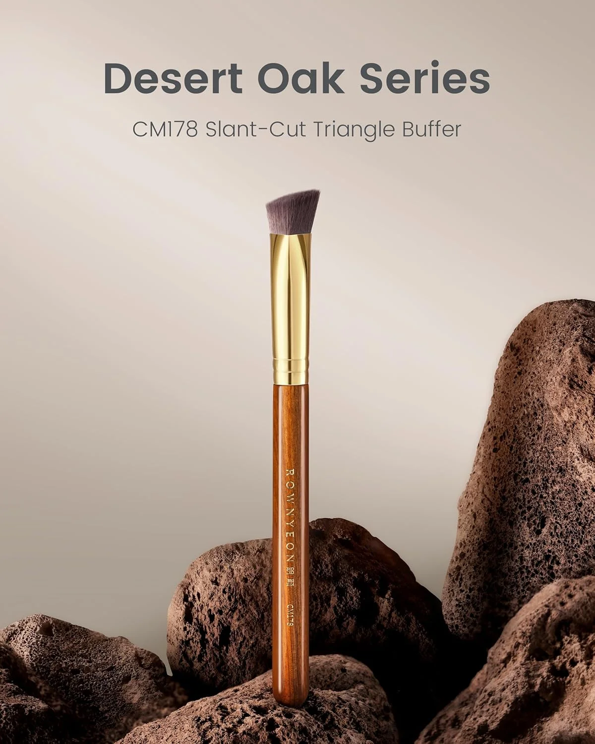براش کانتور مثلثی سری Desert Oak - موهای مصنوعی زاویه دار برای کرم/مایع/پودر، دسته Bubinga لوکس و بست فلزی برنجی (CM 178)