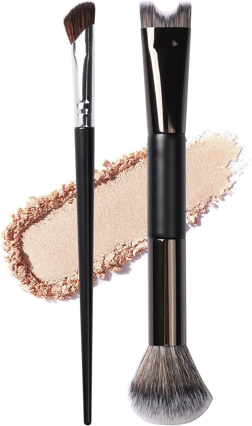 ست براش کانتور بینی 2 عددی، براش U شکل 2 در 1 و براش کرکی، ست براش آرایشی استخوان گونه برای فرم دهی و مشخص کردن بینی