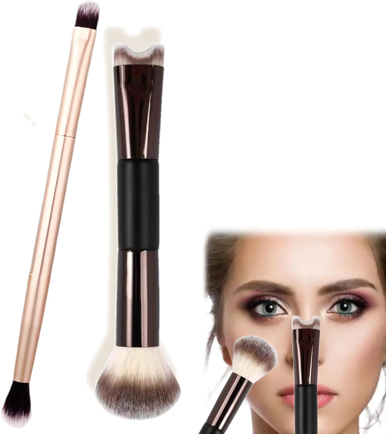 ست برس کانتور بینی 2 عددی، برس U شکل 2 در 1 و برس کرکی مدل ارتقا یافته 2025، برس سایه چشم و بینی دو طرفه برای آرایش، ست برس سایه چشم/گونه/رژگونه دوتایی